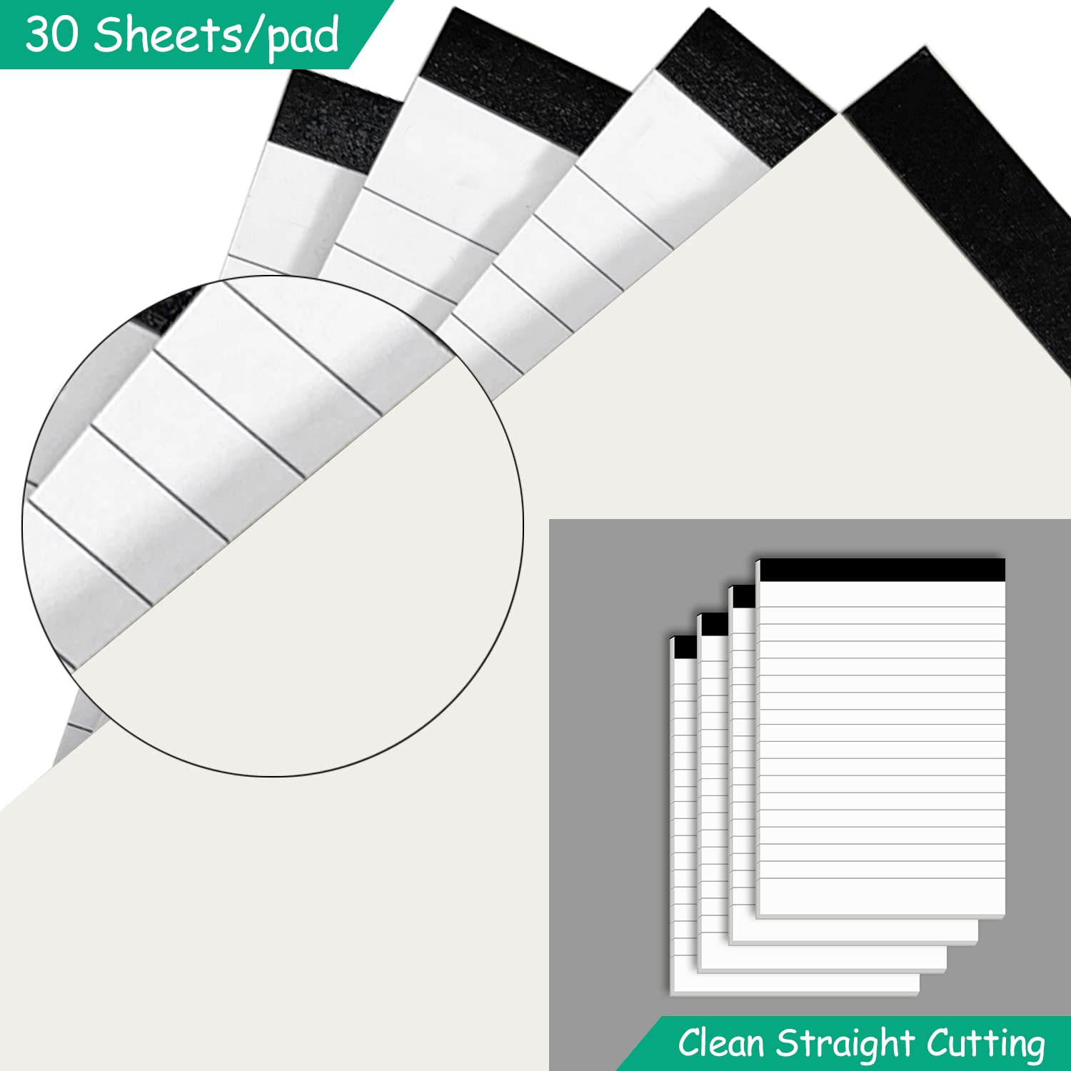 Premium 4x6-Inch Ruled Notepads for Work & Daily Planning - 30 Sheets of Thick Bright White Paper - Pack of 6 - Perfect for Office Tasks, To-Do Lists & Journaling