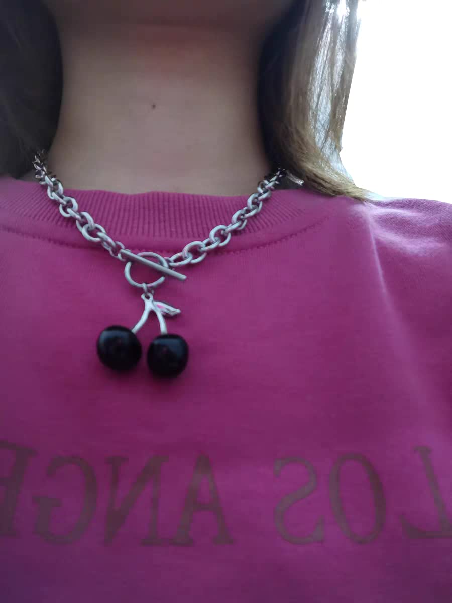 Eyraevor Women's Cherry Charm Choker Necklace - Punk Rock Metal Collar Chain - Gothic Fashion Jewelry for Concerts, Parties & Everyday Wear
