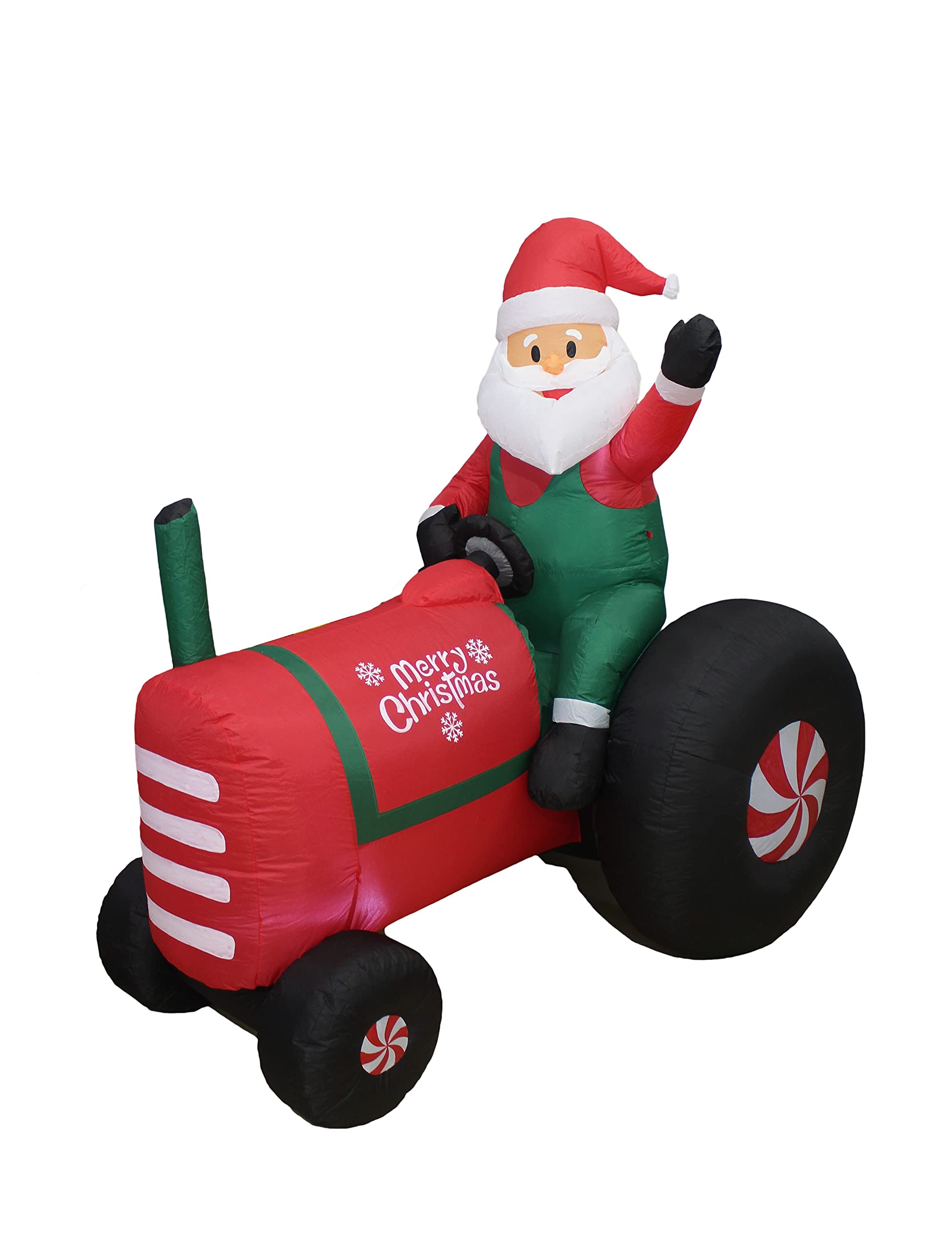 5.3FT Inflatable Santa Claus on Tractor & 8FT LED Christmas Tree with Gift Boxes - Outdoor Holiday Decor Set for Yard, Lawn, and Christmas Party Decoration
