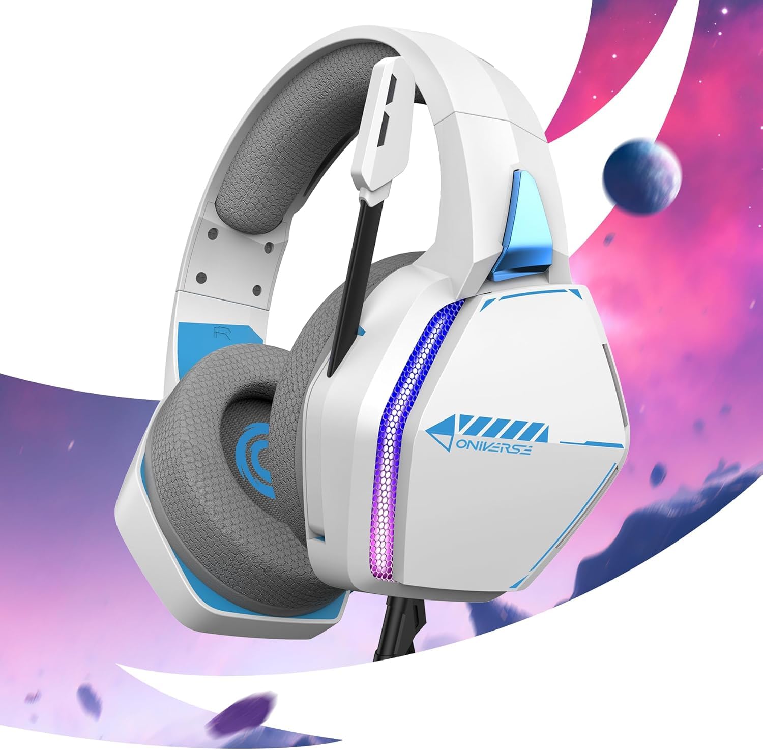 Best Gaming Headset for Xbox PS5 PS4 Switch PC Mac - Wired Stereo Headphones with Adjustable Mic, LED Lights, 50mm Speakers & Breathable Fabric Pads - Perfect for FPS, RPG & Online Gaming (Arctic White)