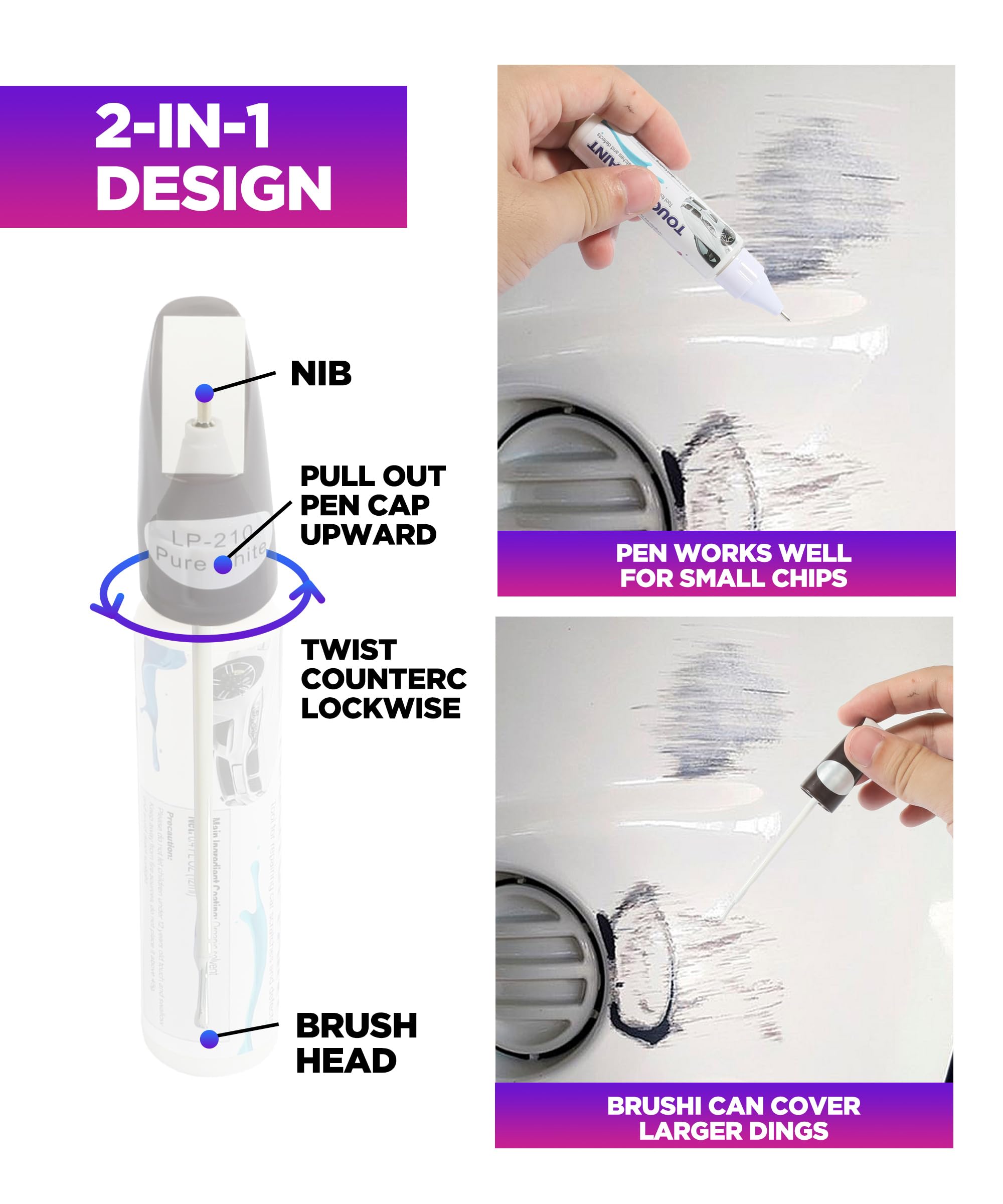 YAKEFLY 2-in-1 Car Touch Up Paint Pen - Automotive Scratch Repair Kit for Various Vehicles (White) | Quick & Easy DIY Car Paint Fix for Scratches, Chips & Blemishes | Perfect for Sedans, SUVs & Trucks