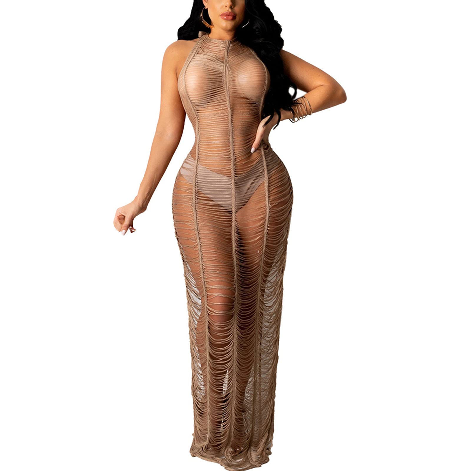 Sexy Crochet Bikini Cover Up Dress - Women's Lace-Up Halter Swimsuit Beach Cover with Drawstring | Perfect for Pool Parties, Vacations & Summer Getaways