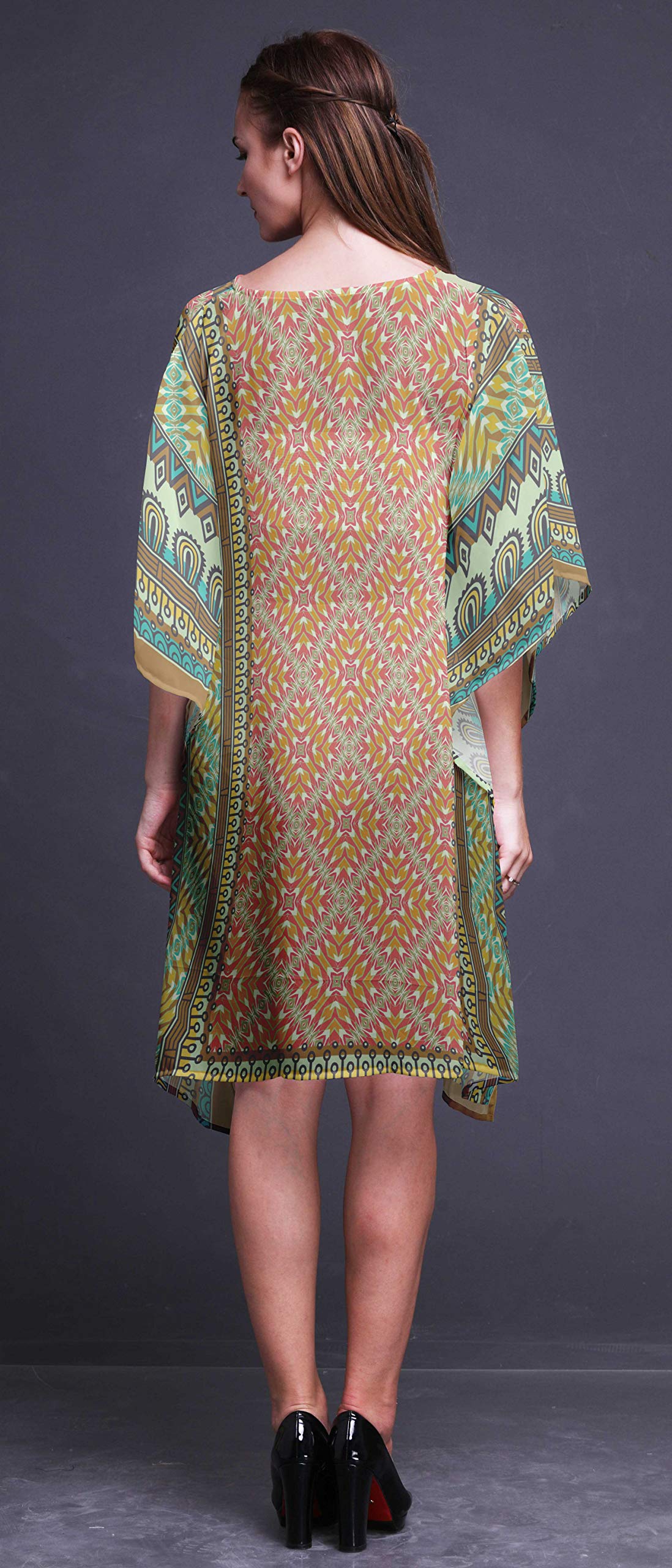 Women's Short Caftan Midi Dress - Beach Cover Up, Swimwear Wrap, Boho Summer Tunic for Poolside, Vacation & Resort Wear
