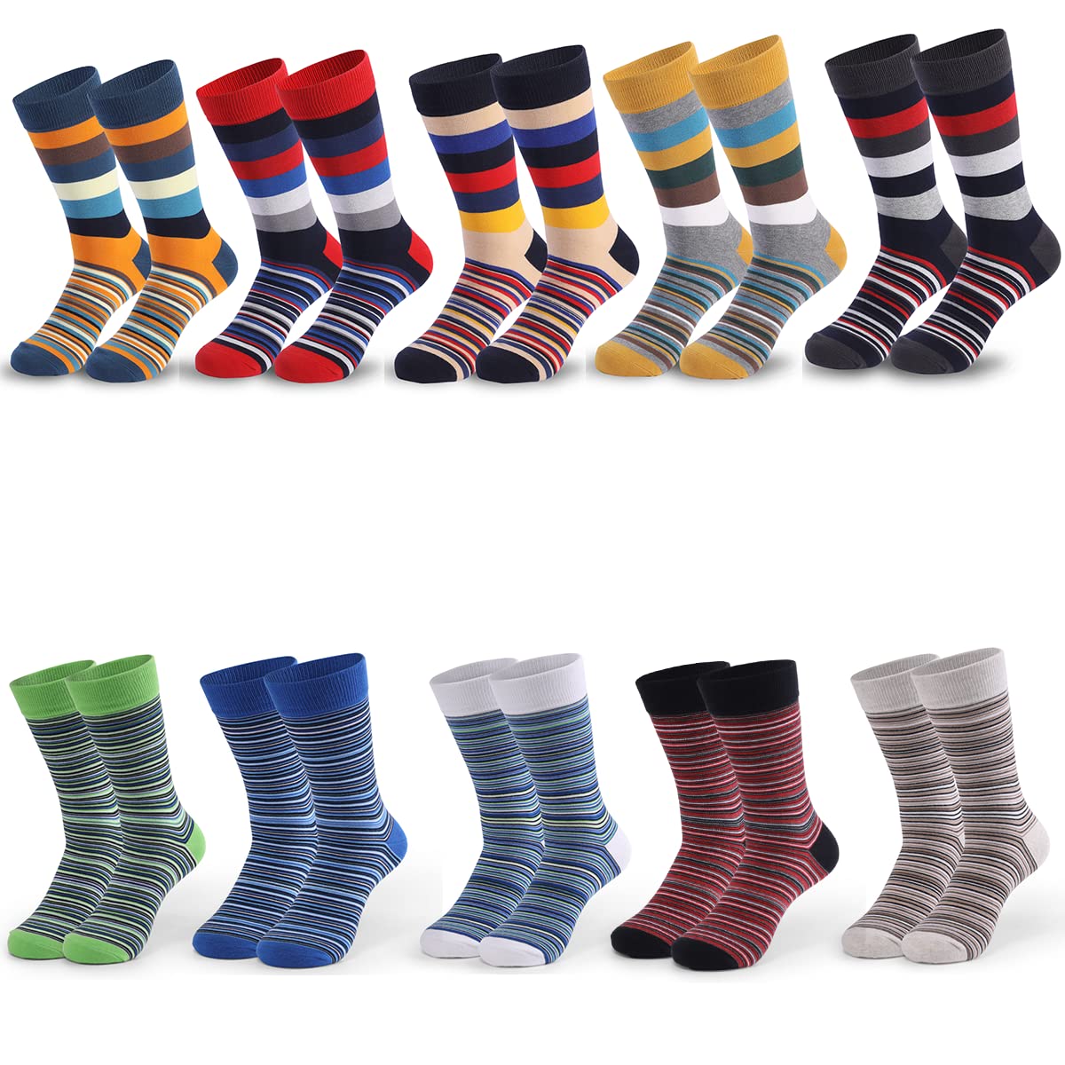 HHX YONLEE Men's Dress Crew Socks - 5/6/10 Pairs Argyle Cotton Casual Socks for Men, Colorful Novelty Happy Fun Socks, Size 10-13 - Perfect for Office, Business, Wedding & Daily Wear