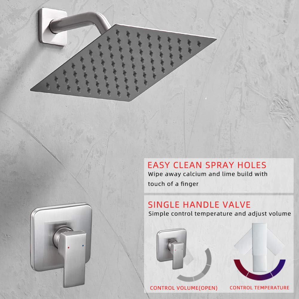 Brushed Nickel Shower Faucet Set - Rainfall Bathroom Shower System with Stainless Steel Shower Head, Single Function Trim Kit & Rough-in Valve - Perfect for Modern Bathroom Renovation & Spa-Like Shower Experience