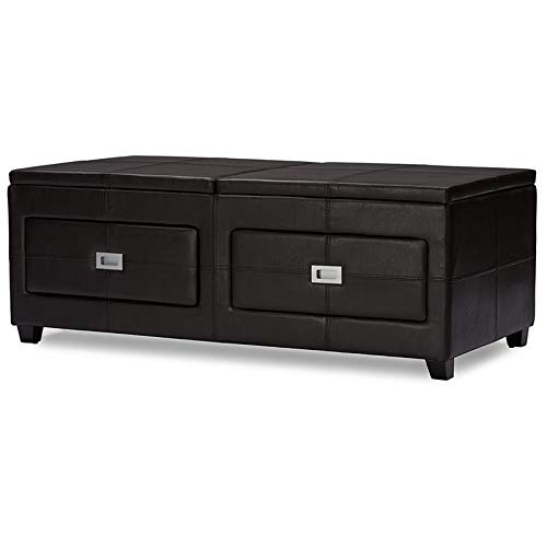 Allora Brown Faux Leather Lift Top Coffee Table Ottoman with Storage - Modern Multi-Functional Ottoman Bench for Living Room, Bedroom & Home Office