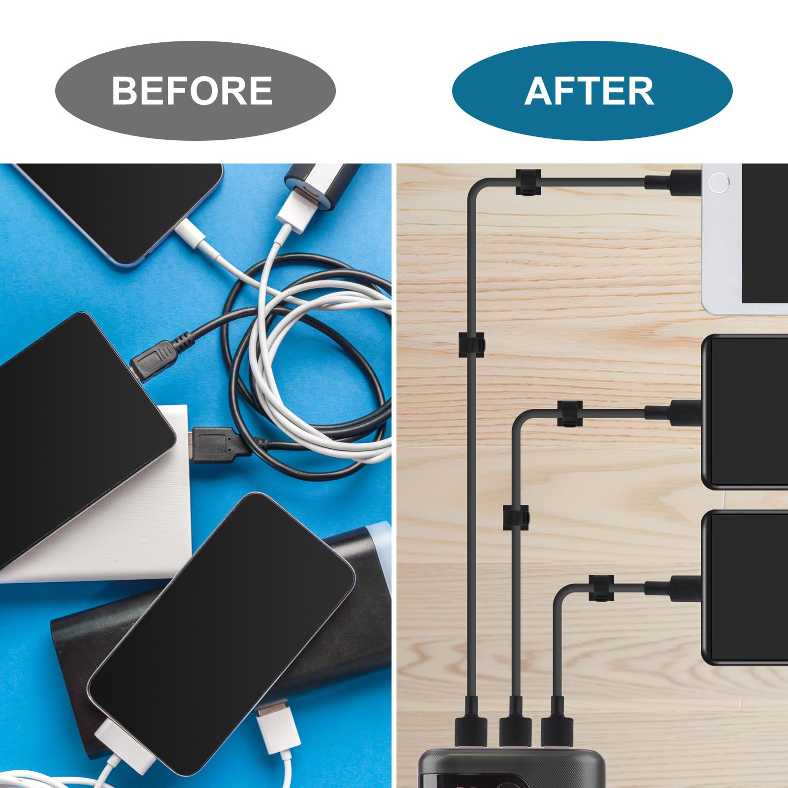 30 Pieces Adhesive Cable Clips - Wire Management Organizer for Desk, Car & Home - Self-Stick Cord Holders for TV, Computer, Office & Kitchen Organization