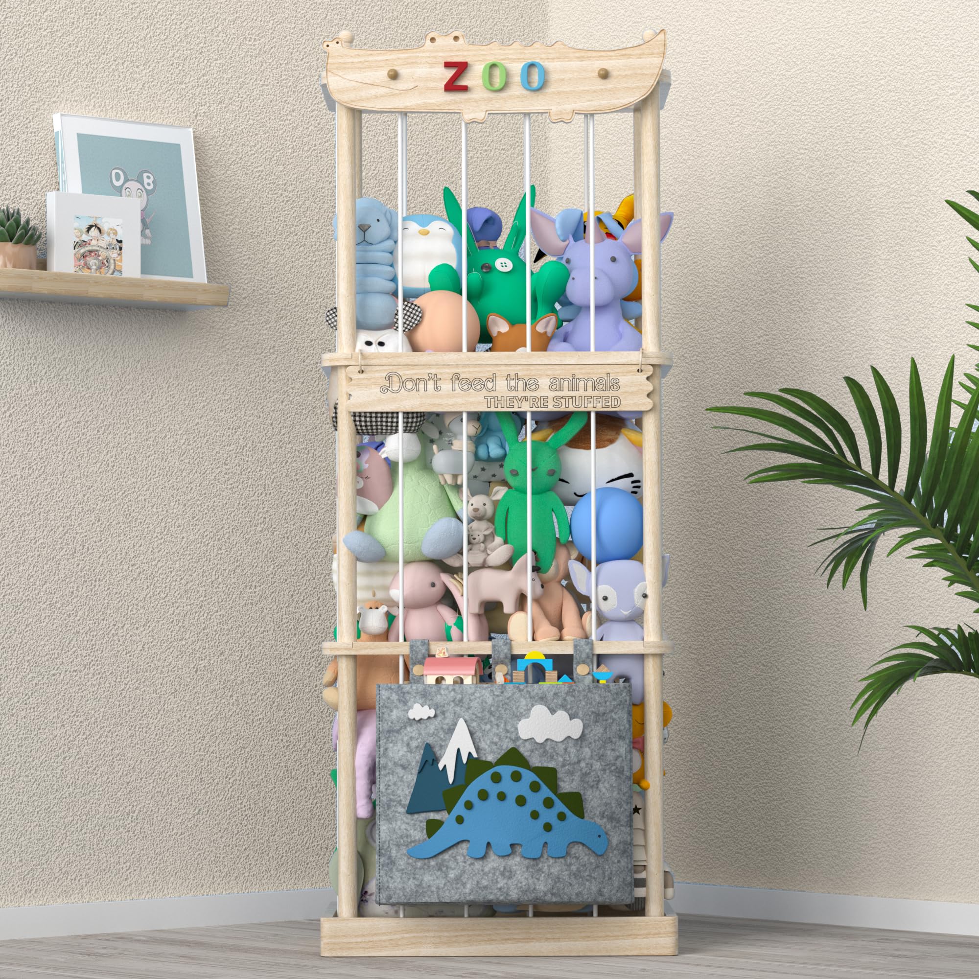 Upgraded Wooden Stuffed Animal Storage Organizer - XXL Toy Chest & Plushie Net for Kids Nursery, Playroom & Bedroom | Perfect for Organizing Stuffed Toys, Books & Baby Essentials
