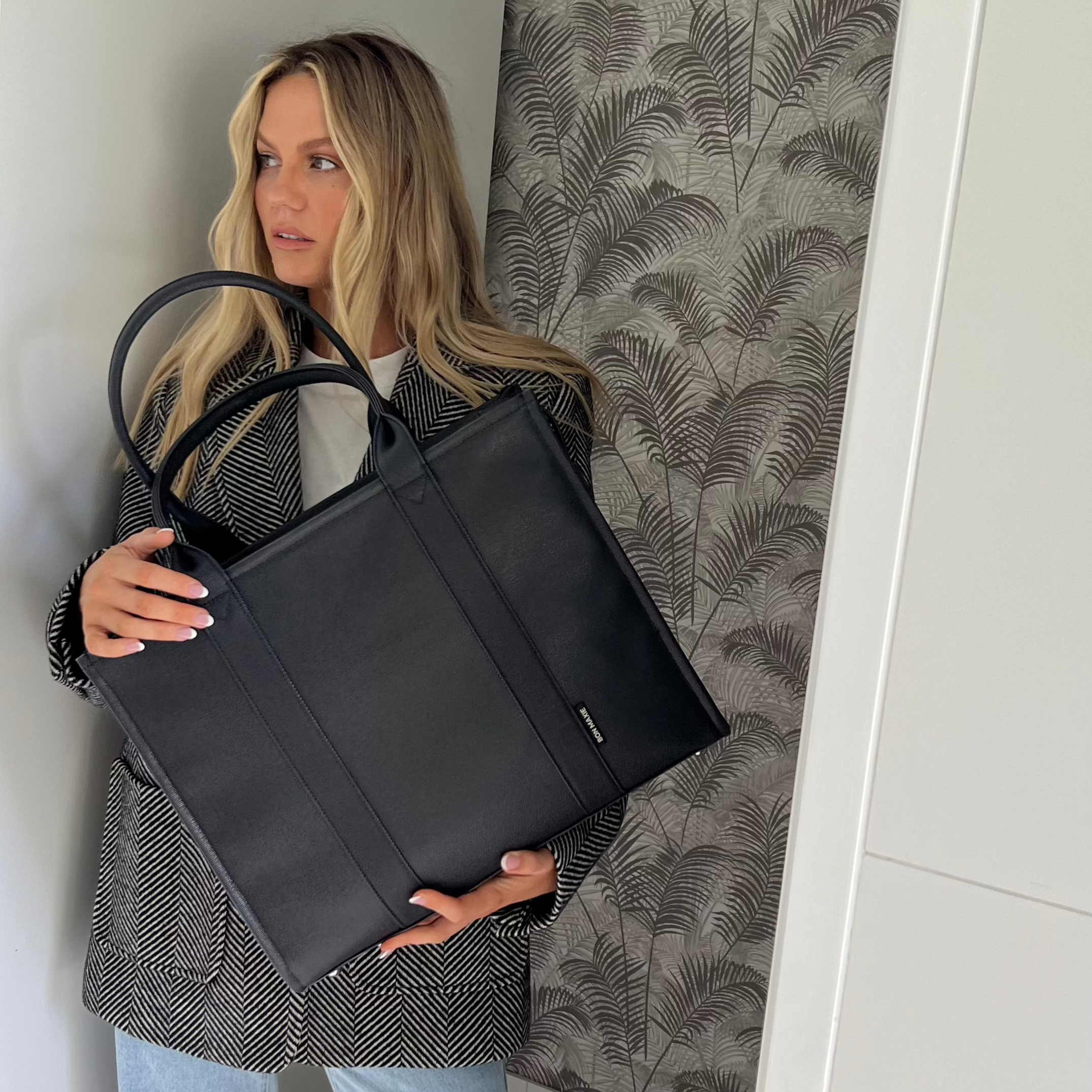 Large Bon Vivant Structured Tote Bag - Stylish Black Leather Handbag for Women | Perfect for Work, Travel & Everyday Use