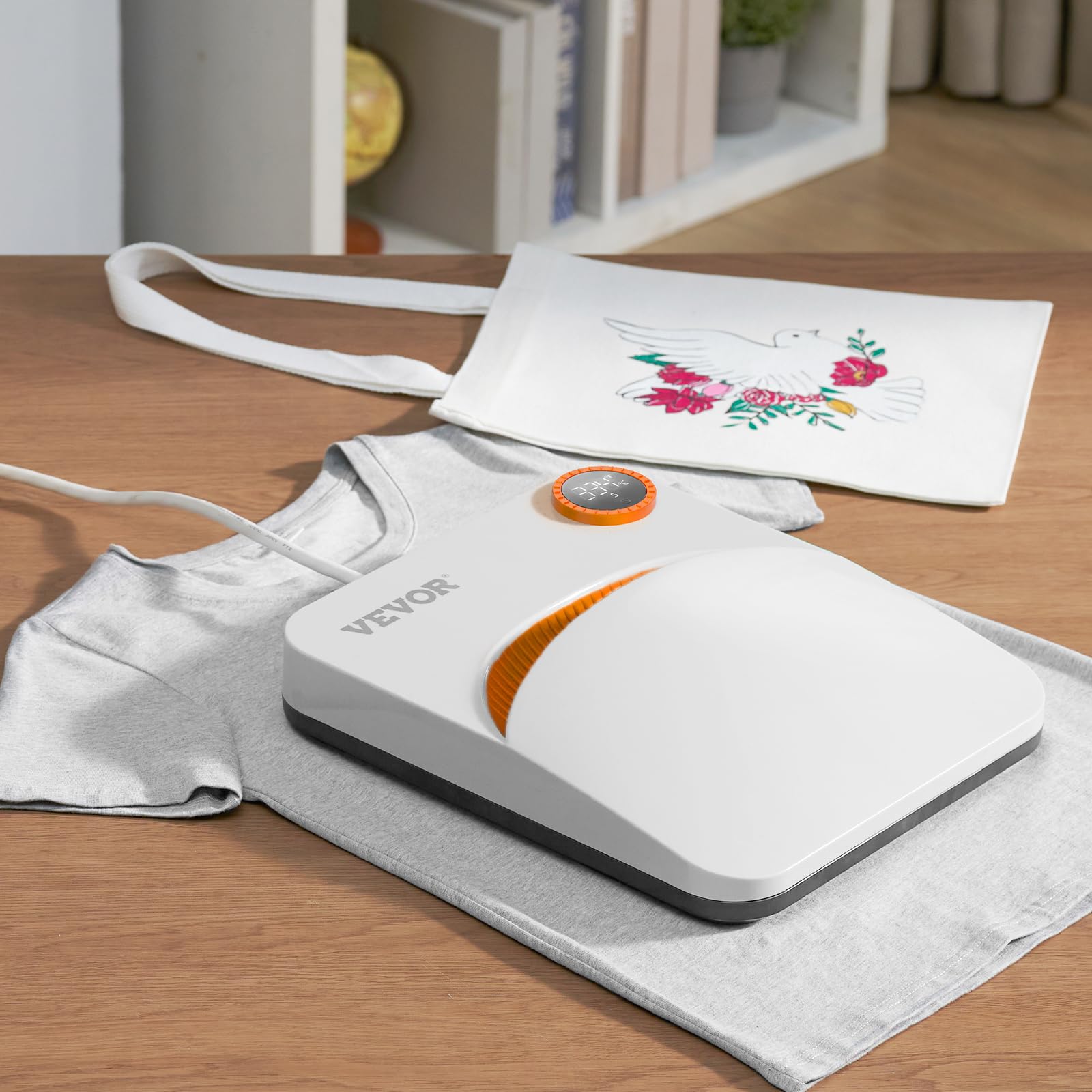 VEVOR 7x6 Inches Portable Heat Press Machine for T-Shirts, Bags, HTV & Pillows - Multifunctional Sublimation Transfer Press with Teflon Coating - Perfect for DIY Vinyl Projects, Home Crafting & Small Business Printing