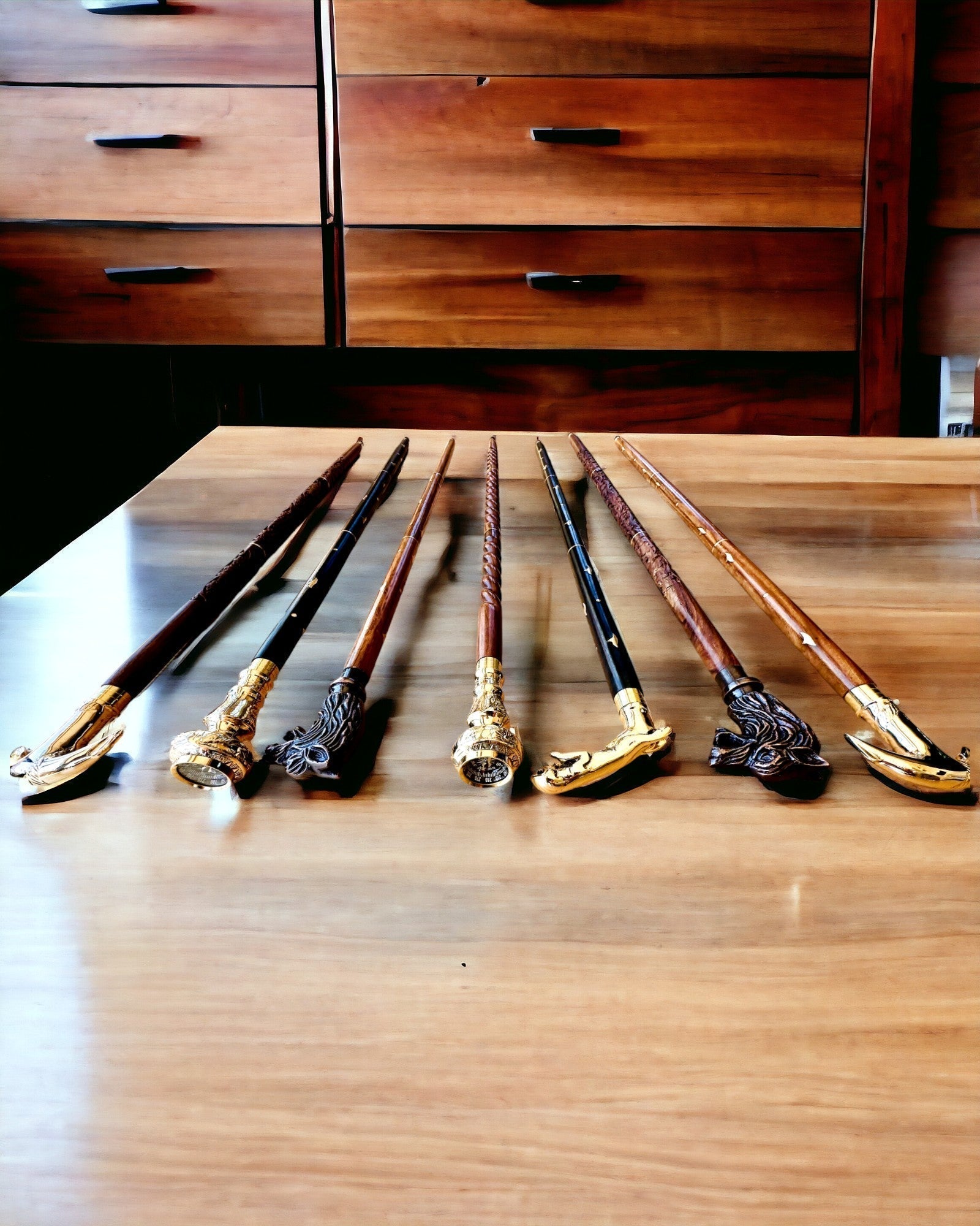 Hand Carved Wooden Walking Cane for Men & Women - Royal Wanderer Travel Cane with Gold Accents & Ergonomic Handle (Brown) - Perfect for Hiking, Elderly Support & Fashion Accessory