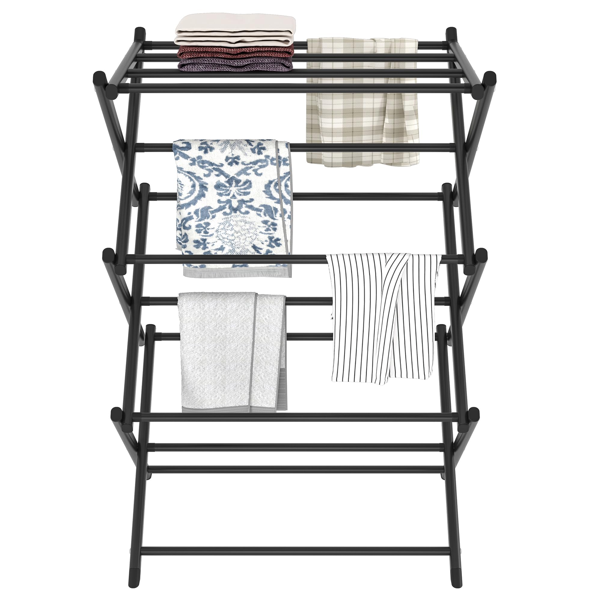 Space-Saving Foldable Clothes Drying Rack for Indoor Laundry - Black Multi-Tiered Towel & Garment Hanger - Perfect for Apartments, Dorms & Small Spaces