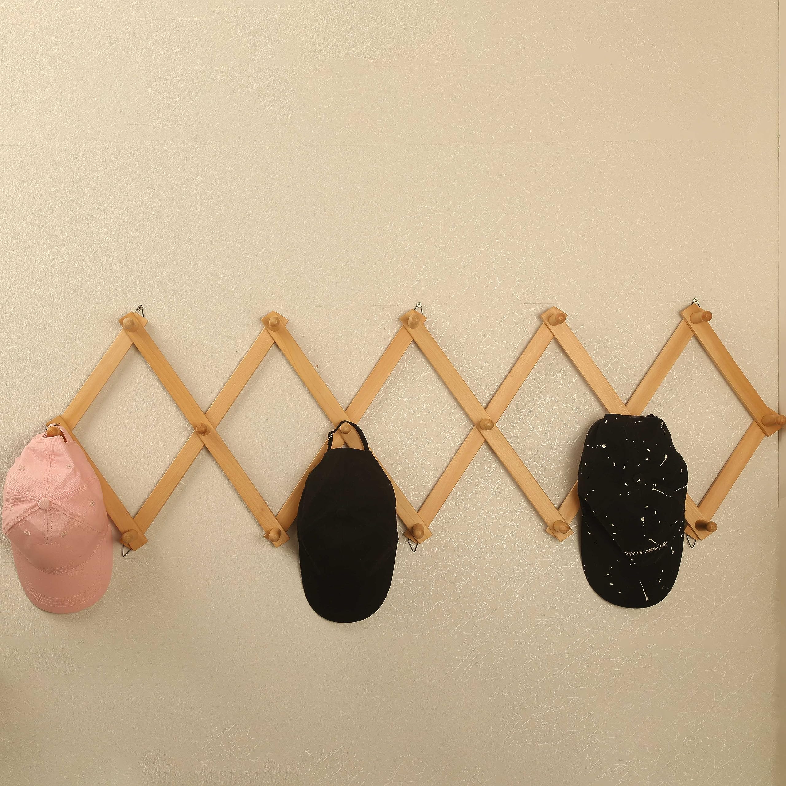 Expandable Wooden Coat & Hat Rack - 16 Peg Hooks, Natural (2 Pack) - Perfect for Entryway & Bedroom Organization