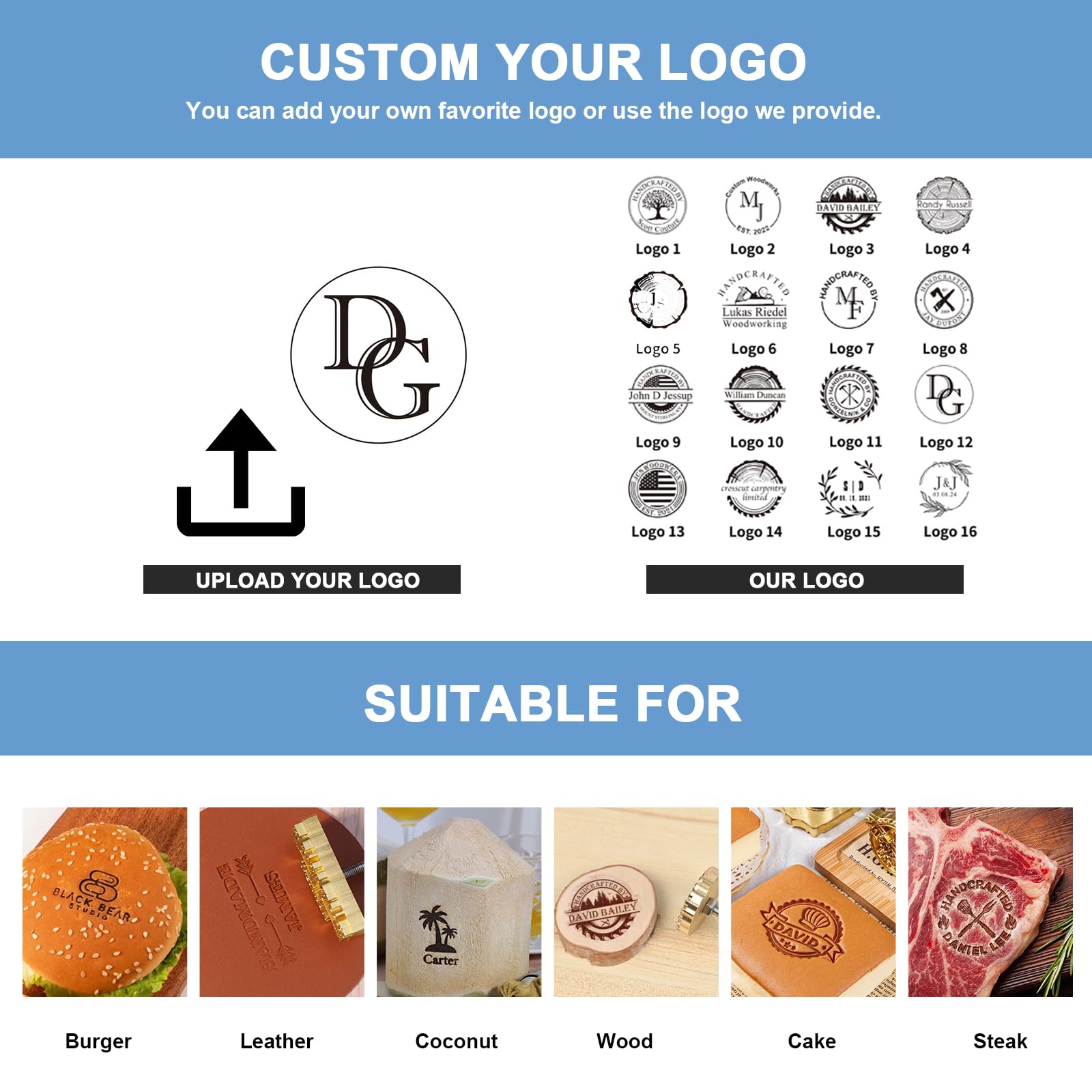 Custom Electric Branding Iron for Wood & Leather - Personalized Wood Burning Stamp with Metal Logo - Durable Handcrafted Design for Food, Meat, Woodworking & Wedding Gifts - Perfect for DIY Projects, Crafts & Professional Use