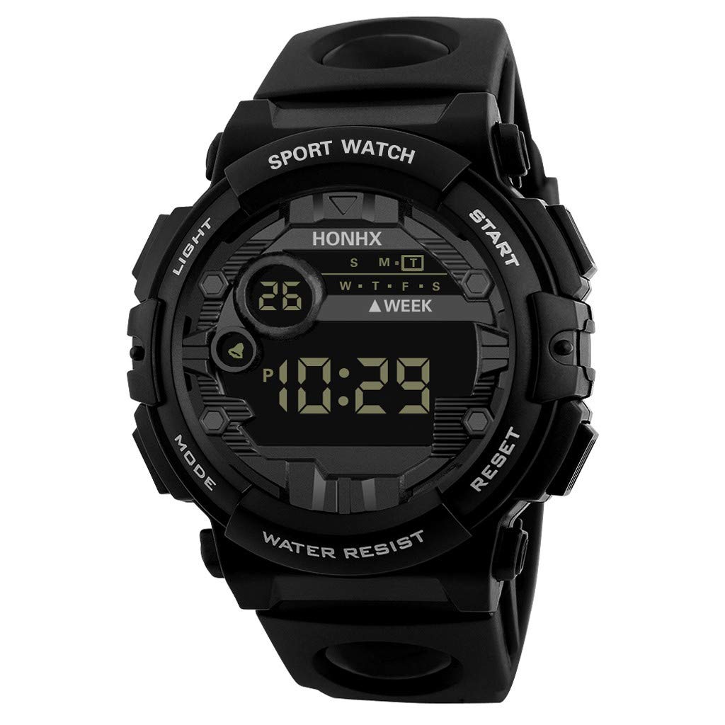 HONHX Luxury Men's Sports Watch - Gold Digital LED Outdoor Watch with Date Display | Waterproof Fitness Tracker for Running, Hiking & Gym Workouts