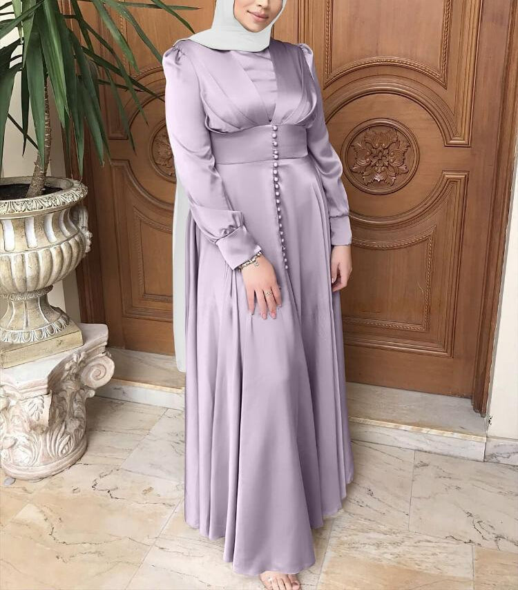 Elegant Beaded Satin Islamic Abaya Dress for Women - Modest Muslim Prayer Dress for Mosque, Wedding & Special Occasions