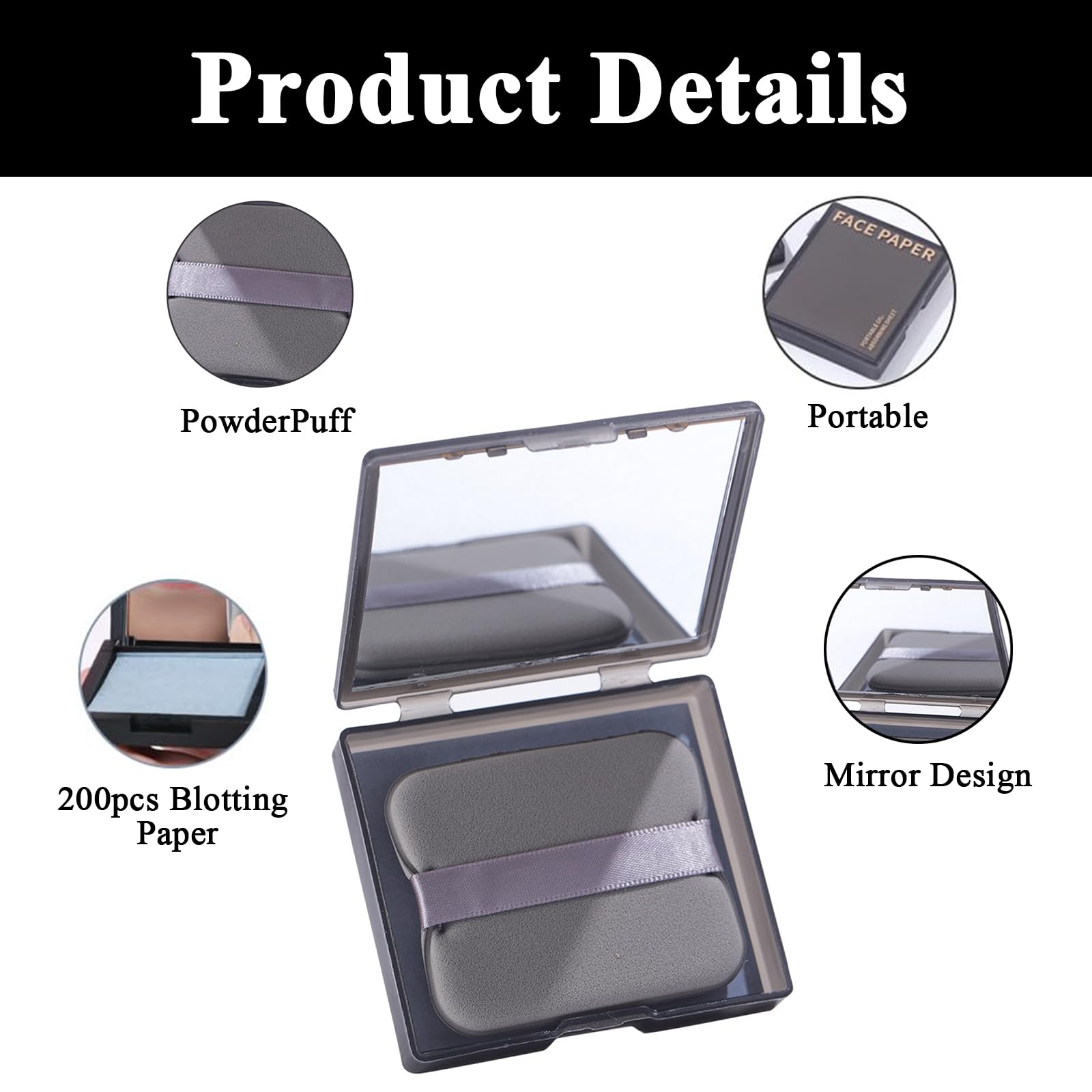 200 Pcs Oil Absorbing Blotting Papers for Oily Skin - Face Blotting Sheets with Built-In Mirror & Powder Puff - Compact Oil Control Paper for Men & Women - Perfect for On-the-Go Shine Control at Work, Gym or Travel