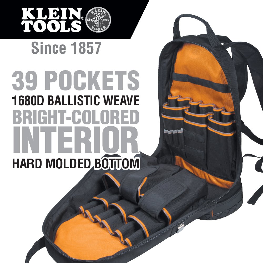 Klein Tools Tradesman Pro Tool Backpack Set with 4 Canvas Zipper Pouches - Durable Electrician Tool Organizer for Construction, HVAC & DIY Projects