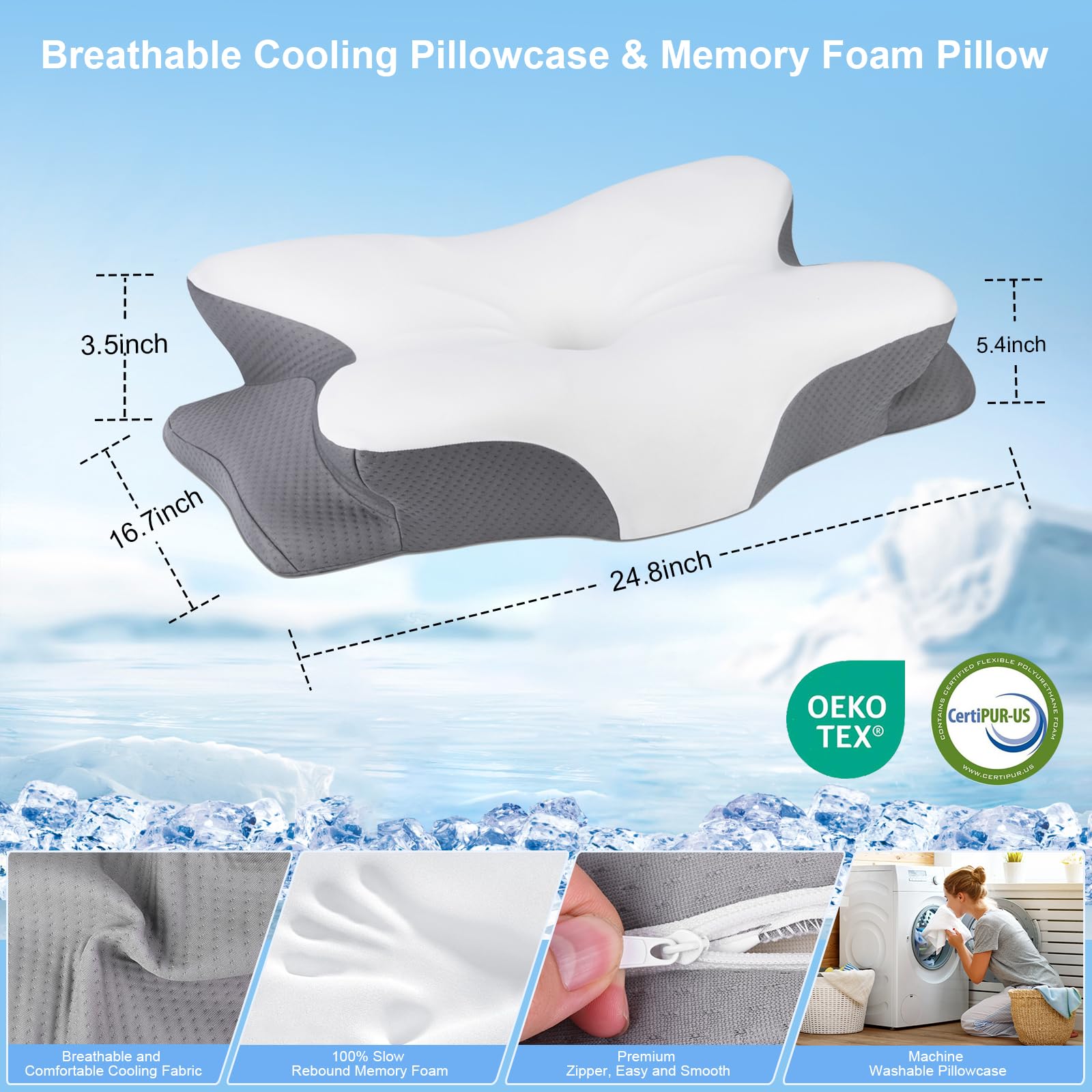 Memory Foam Pillow for Neck Pain Relief - Ergonomic Support for Side, Back & Stomach Sleepers with Cooling Cover - Perfect for Adults & Better Sleep