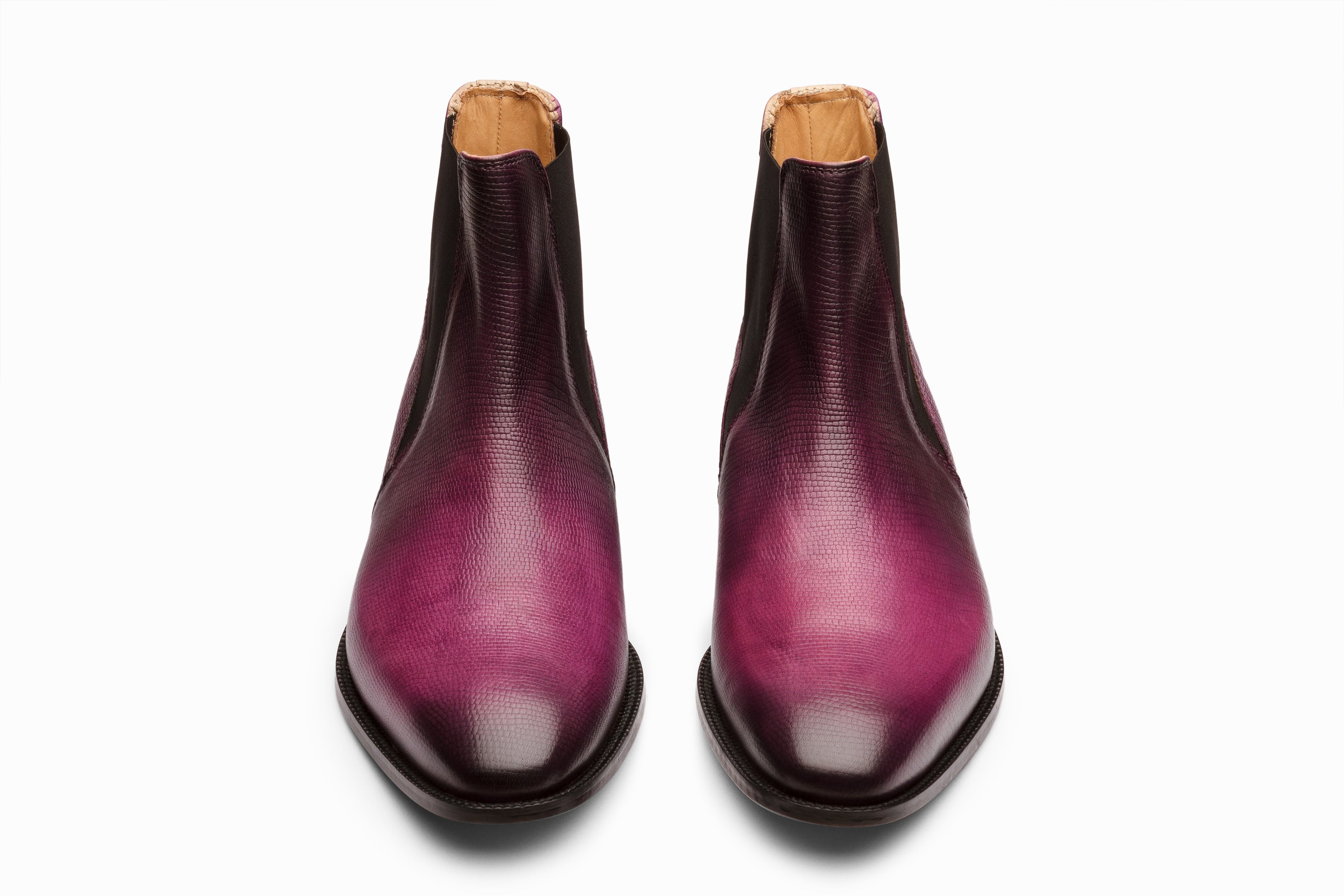 Lizard Skin Print Chelsea Boots for Women - Stylish Purple Patina Ankle Boots for Casual Outfits & Night Out