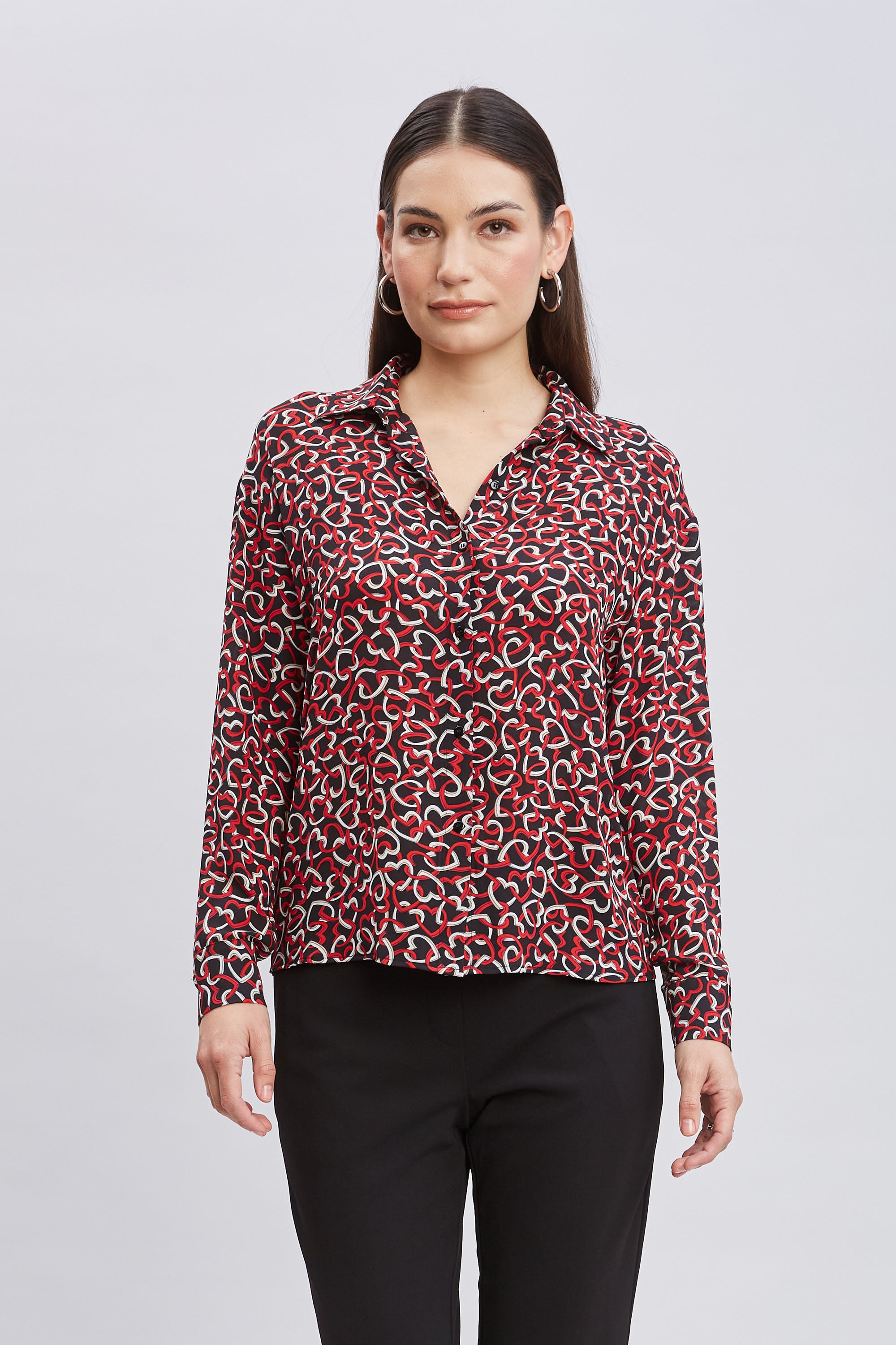 Tahari Women's Heart Link Print Blouse - Elegant Floral Button-Up Shirt for Work, Office & Casual Wear