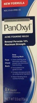 PanOxyl Maximum Strength 10% Benzoyl Peroxide Acne Foaming Wash - 5.5 oz (2 Pack) | Dermatologist Recommended for Face & Body | Treats Breakouts, Blackheads & Oily Skin | Daily Acne Treatment for Teens & Adults