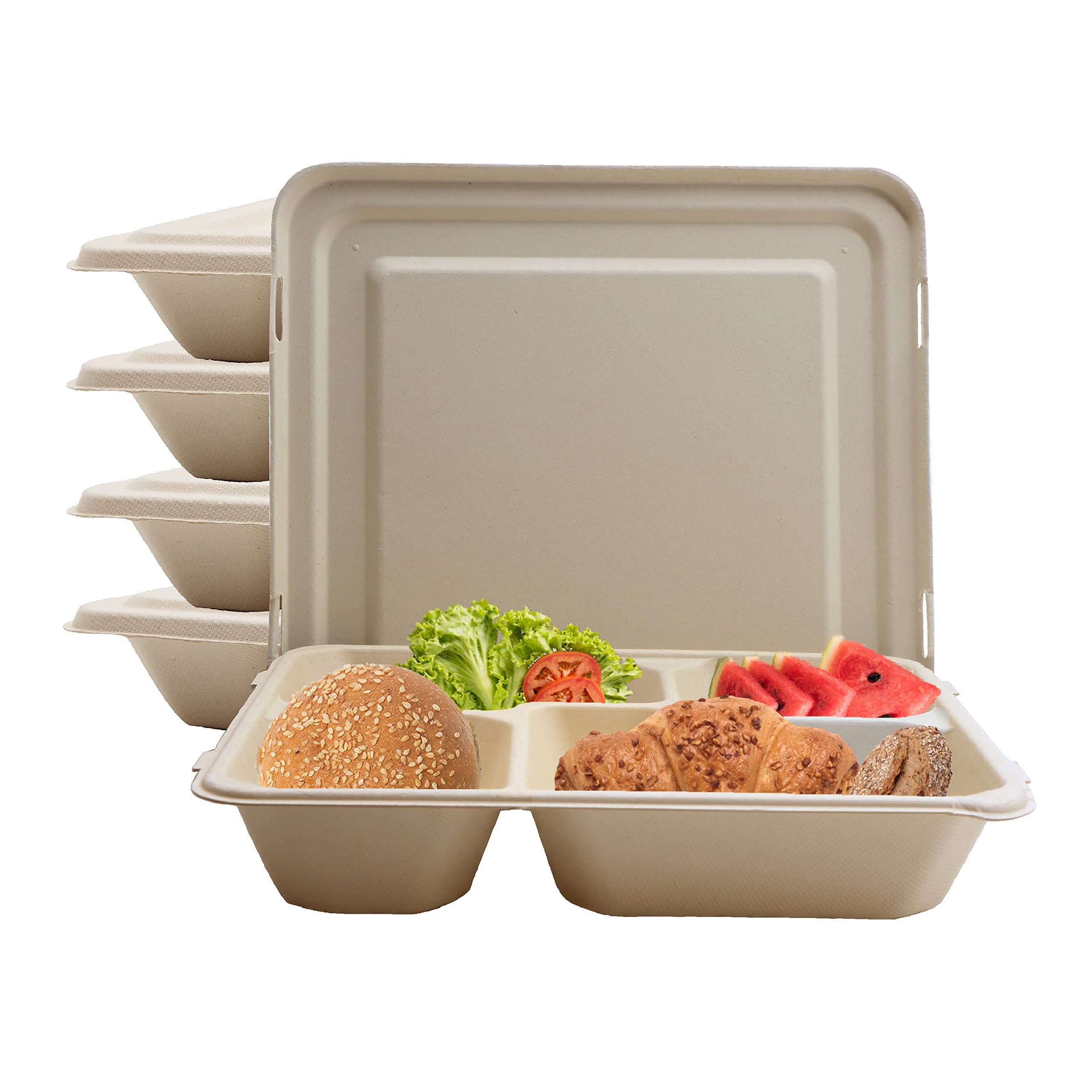 Eco-Friendly 20-Pack Compostable Disposable Food Containers with Lids | 4-Compartment Heavy-Duty Takeout Containers | Perfect for Meal Prep, Catering & Sustainable Dining