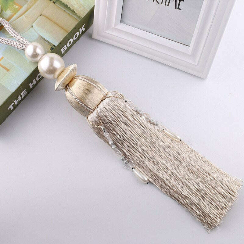 Elegant Pearl Tassel Curtain Tiebacks - Gold & White Home Decor for Windows, Living Room, Bedroom - Perfect for Drapes, Sheers & Valances