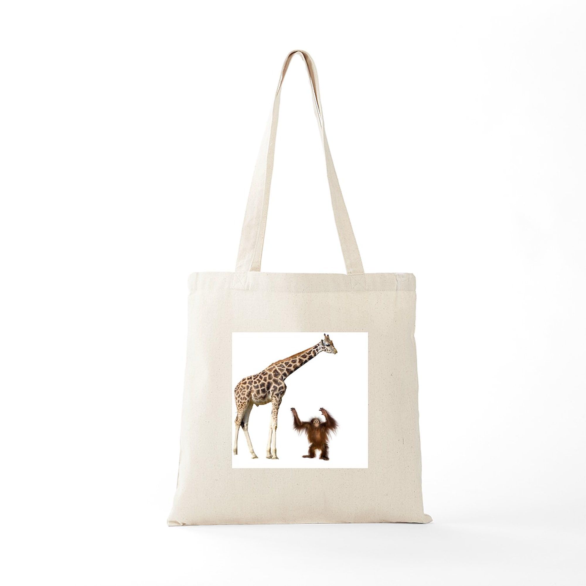 Eco-Friendly Giraffe & Orangutan Print Canvas Tote Bag - Reusable Natural Cotton Shopping Bag for Groceries, Beach & Daily Use