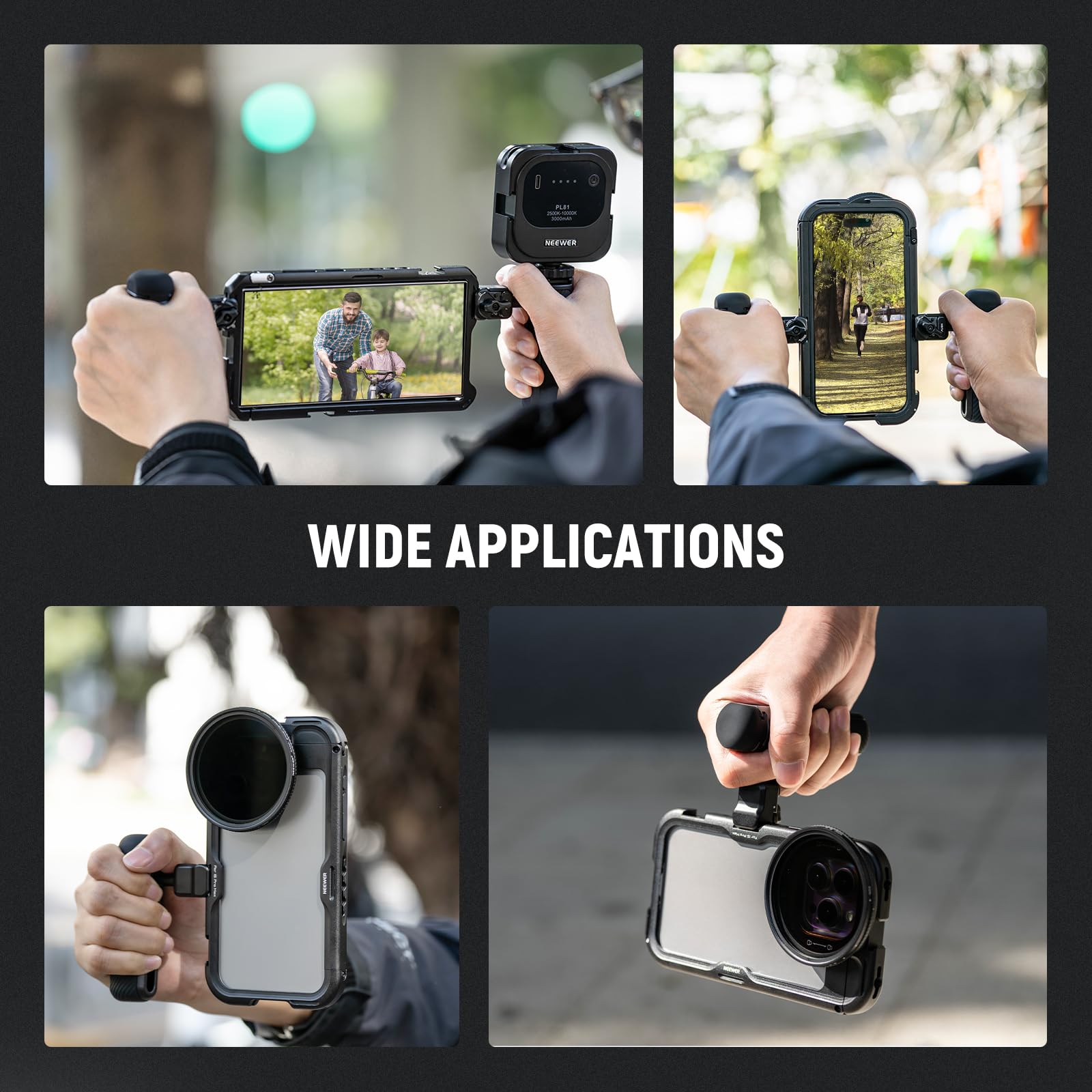 NEEWER Quick Release Side Handle for Phone Cage - Compatible with iPhone 16 Pro/16 Pro Max (PA073/PA074), Samsung S24 Ultra (PA042) - Anti-Slip Pin, Black Lock, Cold Shoe Mount - Perfect for Vlogging, Live Streaming & Mobile Filmmaking (PA045B)