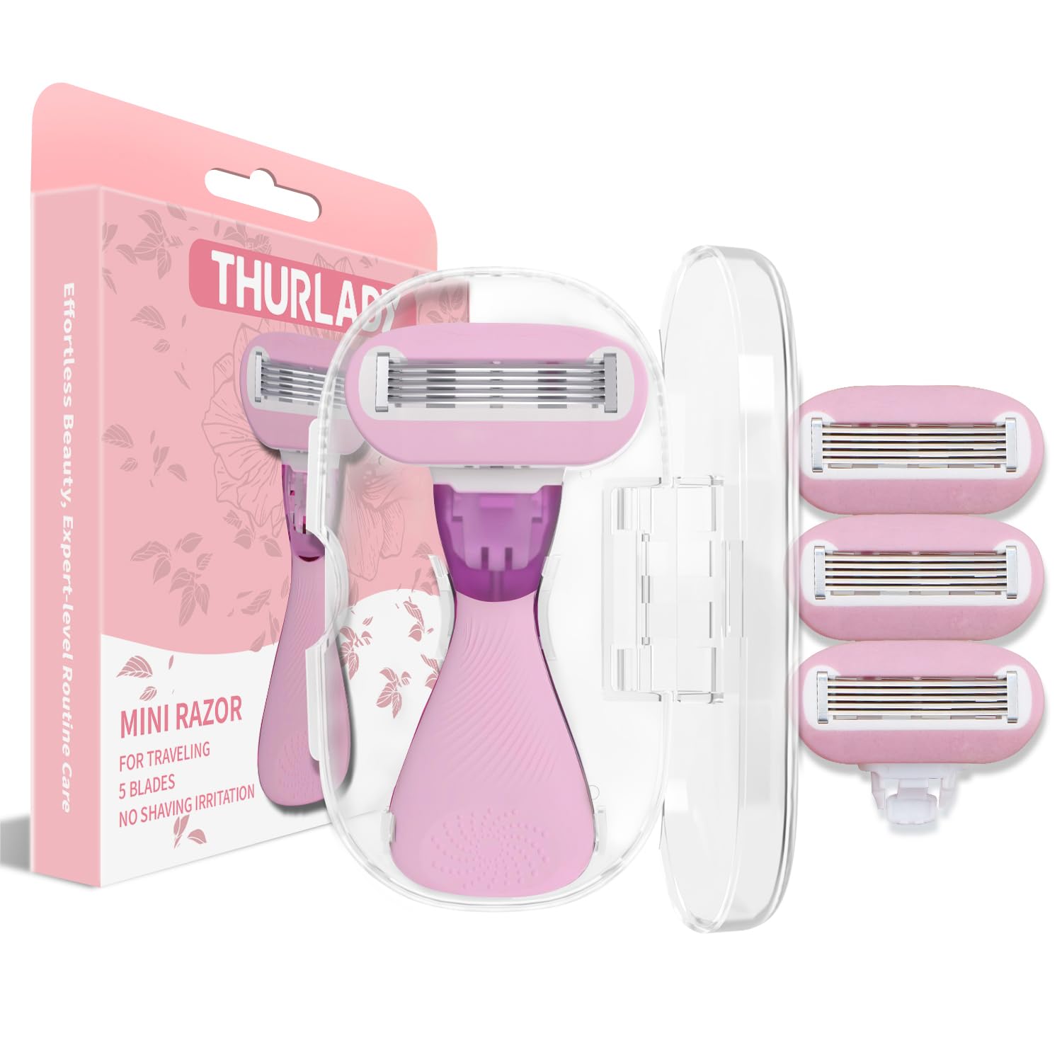 Women's Travel Razor Set - 5-Blade Extra Smooth Shaving Razor with Travel Case & 3 Refills, Portable Mini Razor for Women On The Go, Lavender Scented | Perfect for Vacation, Gym Bag, and Everyday Carry Essentials