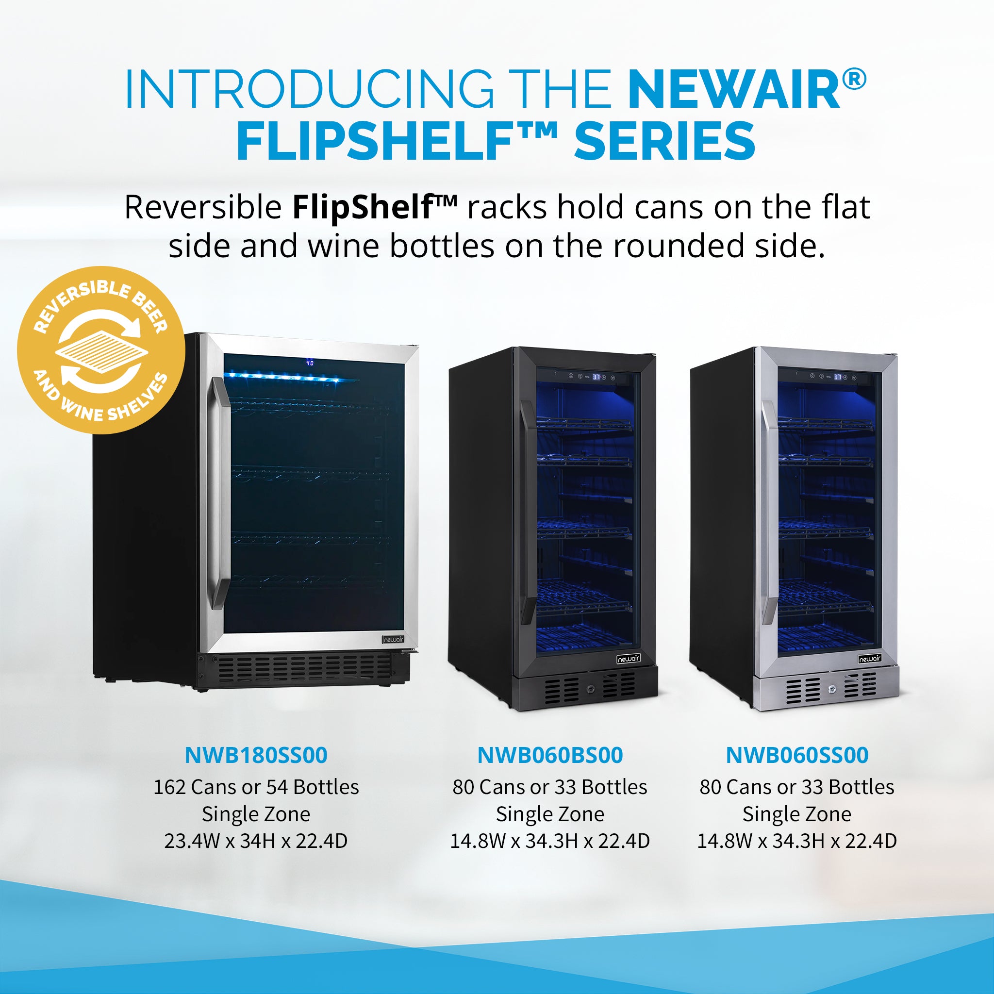 Newair® 80 Can 33 Bottle Stainless Steel Beverage Refrigerator - Built-In Cooler for Beer, Wine & Soda - Perfect for Home Bar, Office & Man Cave