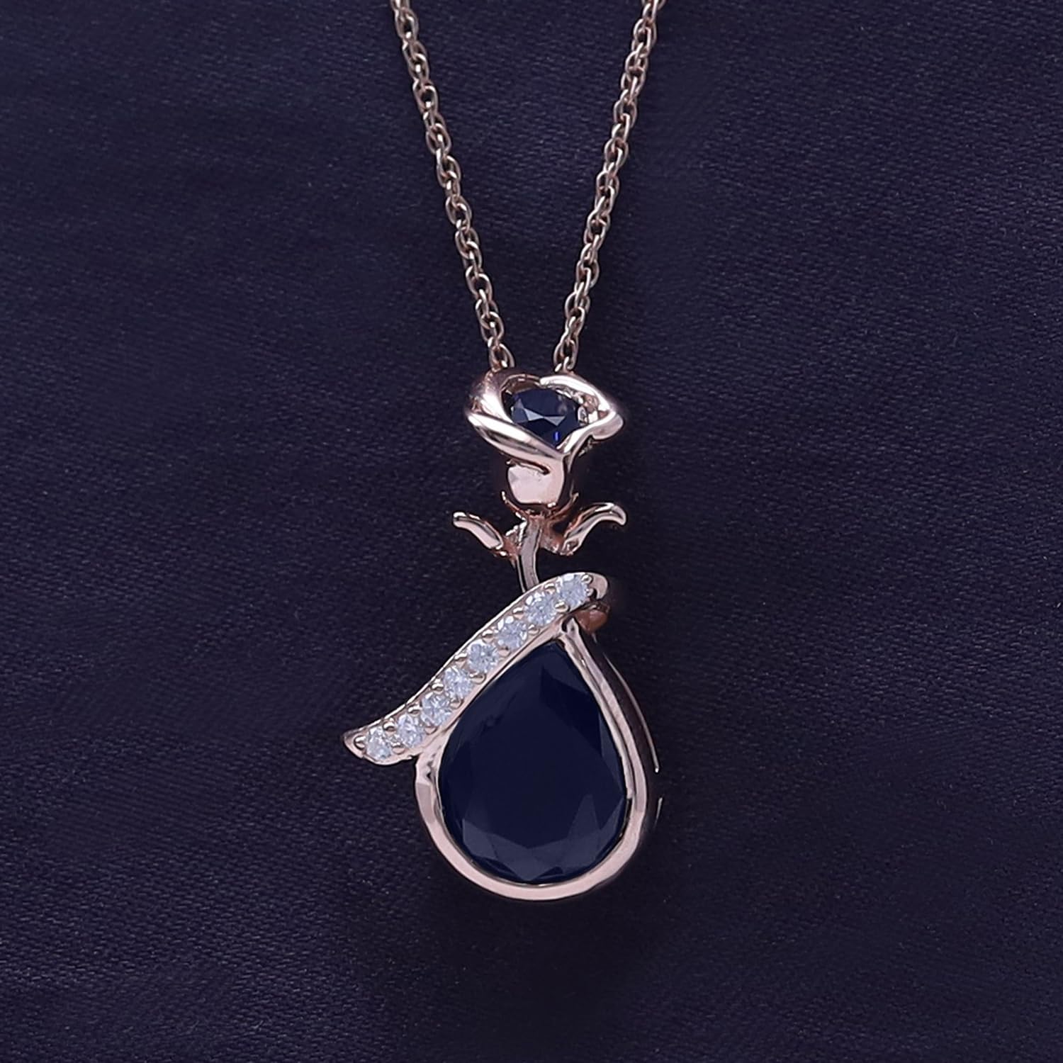 14K Rose Gold Over Sterling Silver Simulated Birthstone Teardrop Pendant Necklace with Floral Bezel Setting - Elegant Jewelry Gift for Women, Perfect for Anniversaries, Birthdays & Special Occasions