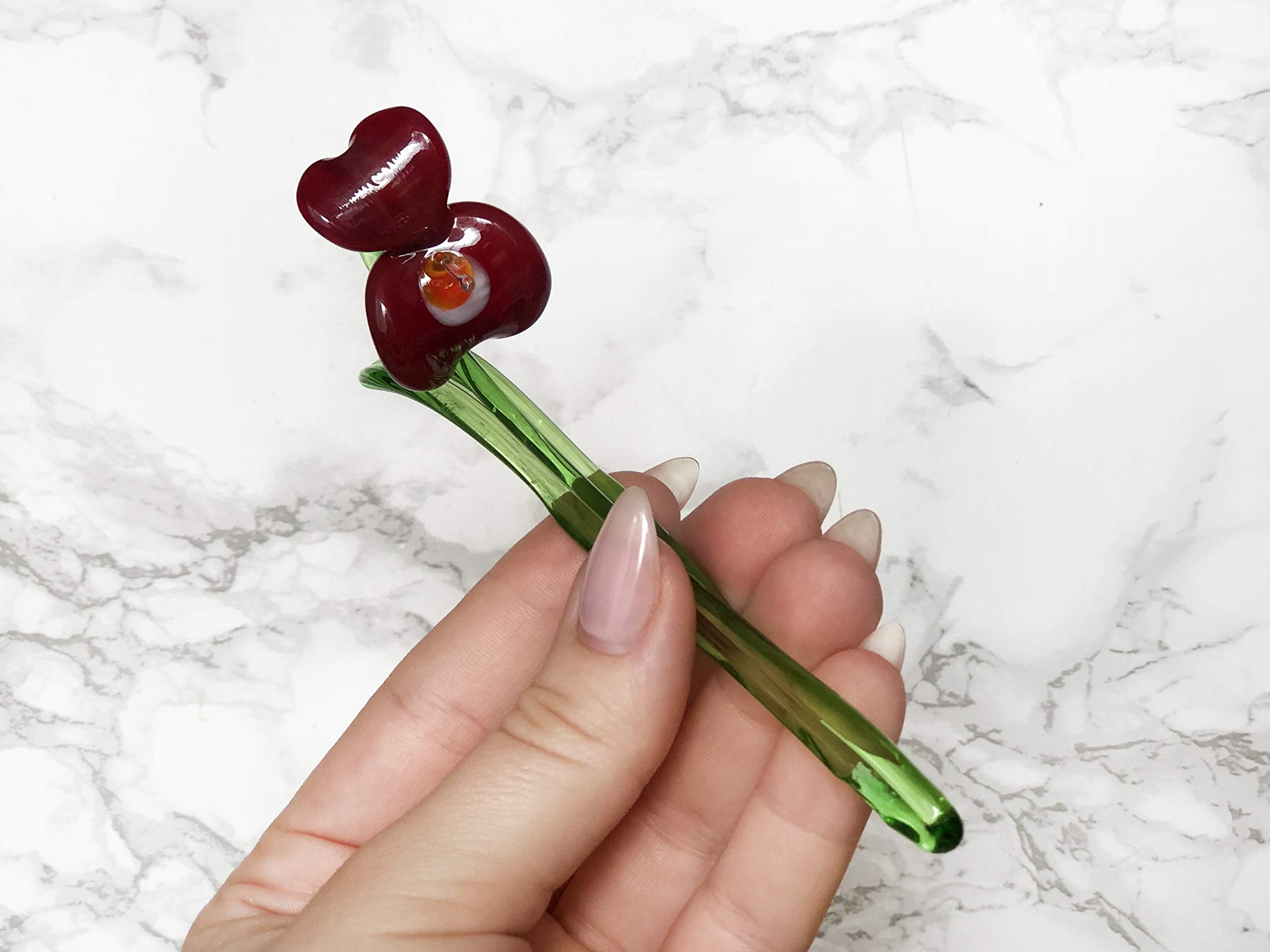 Handmade Red Glass Violet Flower Figurine - Blown Glass Sculpture Art for Home Decor, Garden Ornaments, and Miniature Collectibles | Perfect for Wedding Centerpieces, Tabletop Displays & Gift Giving