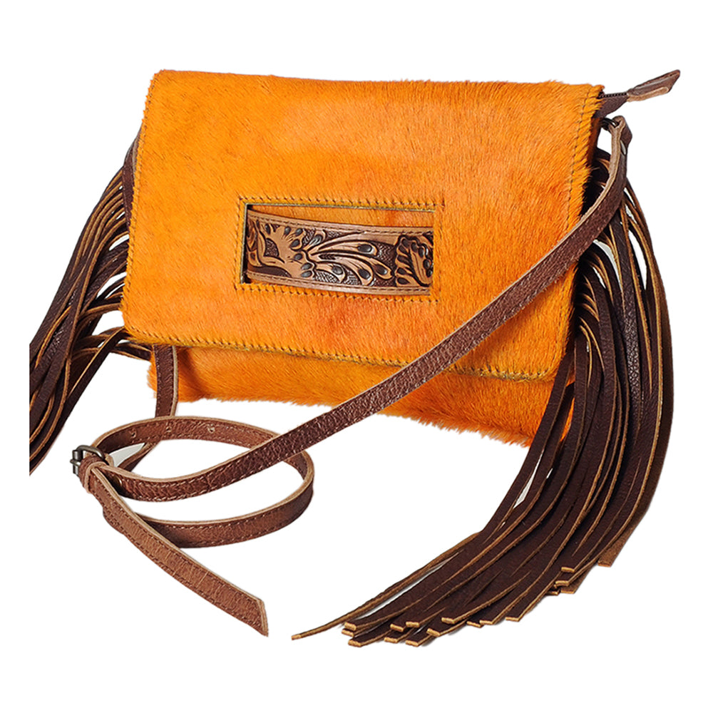 American Darling ADBG501A Genuine Leather Women's Western Handbag - Hand Tooled Hair-On Cowhide Clutch Purse for Cowgirl Fashion, Rodeo Events & Night Out Accessories