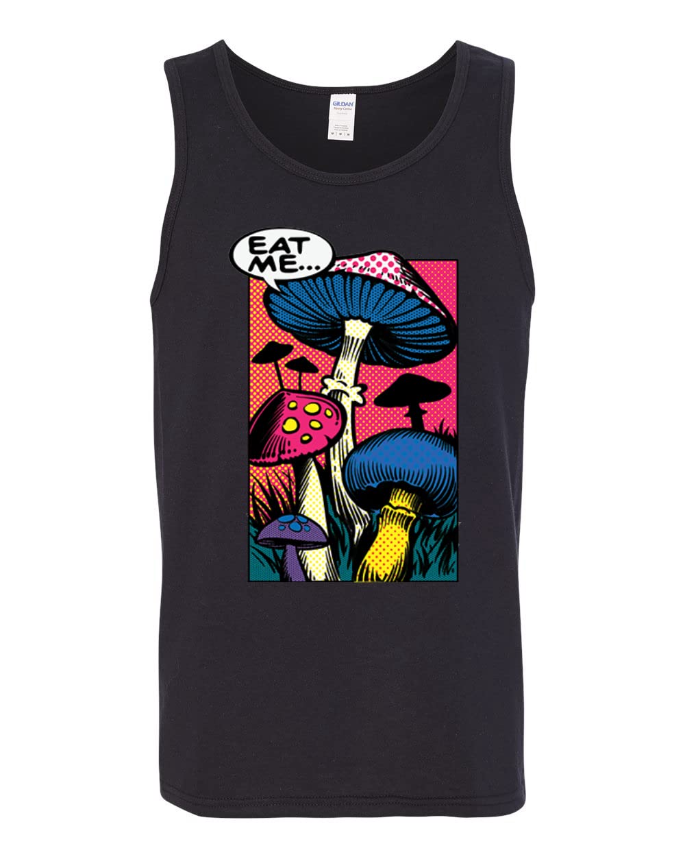 Trippy Neon Mushroom Graphic Tank Top for Men - Funny Psychedelic Colorful Shroom Design - Perfect for Music Festivals, Rave Parties & Casual Streetwear