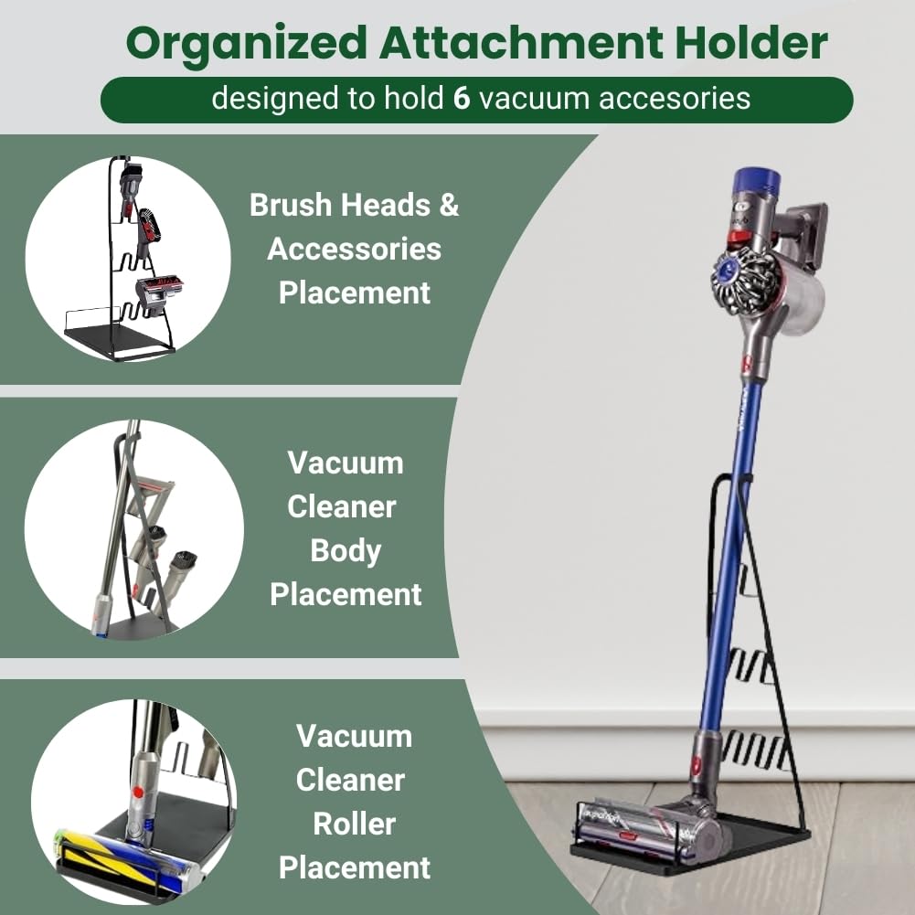 EZ SPARES Vacuum Stand - Universal Metal Storage Bracket & Docking Station for Dyson, Hoover, Eureka, Rainbow, Shop VAC & Most Stick Vacuums | Stable Holder for Home & Office Organization (Black) - Perfect for Closet, Garage & Utility Room Storage