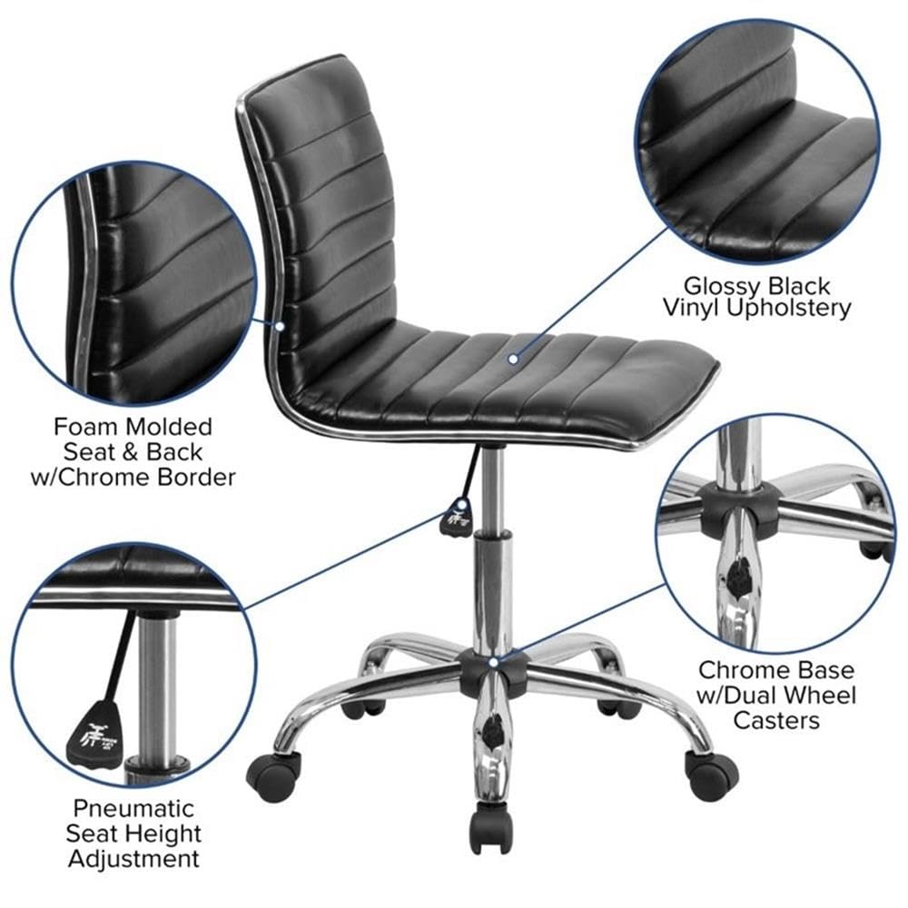 UrbanPro Mid Century Ribbed Faux Leather Office Chair - Black Modern Executive Desk Chair for Home & Office Workspace | Ergonomic Support for Long Hours