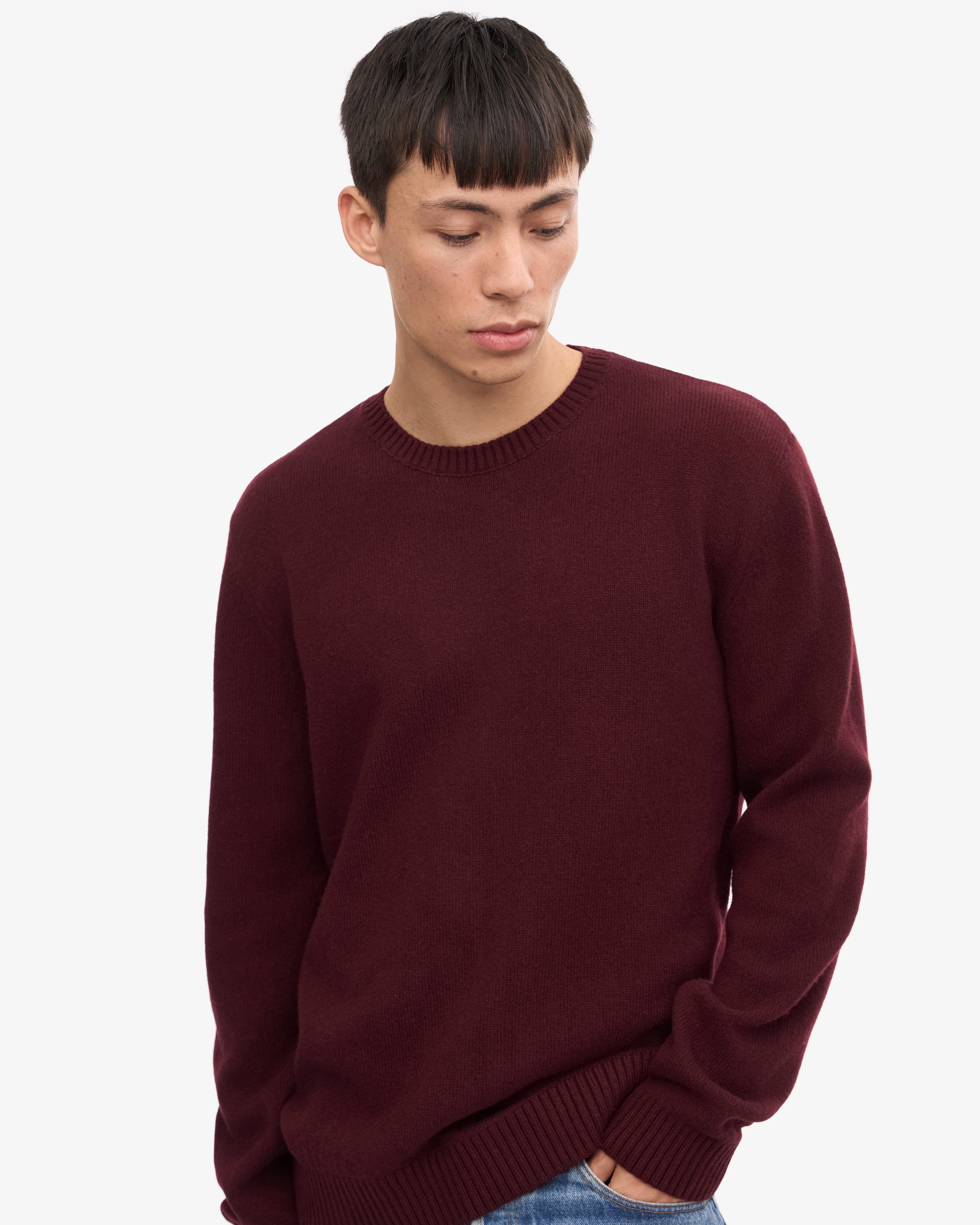 Classic Merino Wool Crew Neck Sweater for Men & Women - Soft Oxblood Red Winter Pullover | Warm & Cozy Casual Wear for Office, Travel & Outdoor Activities