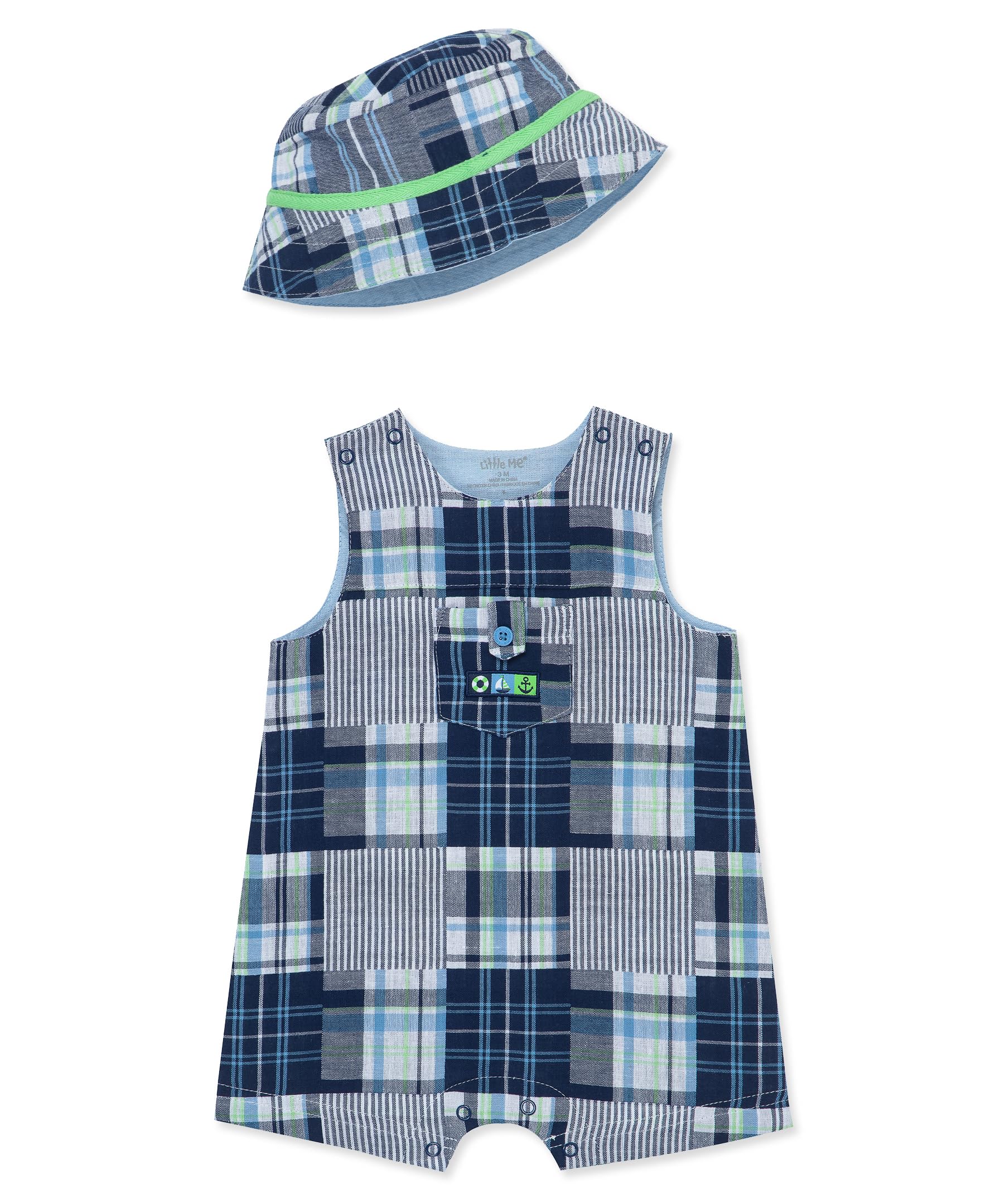 Little Me Simply Essential Solids 100% Organic Cotton Baby Boys' Sunsuit and Hat Set - 3-12 Months | UV Protection Outfit for Summer Beach, Park & Outdoor Activities