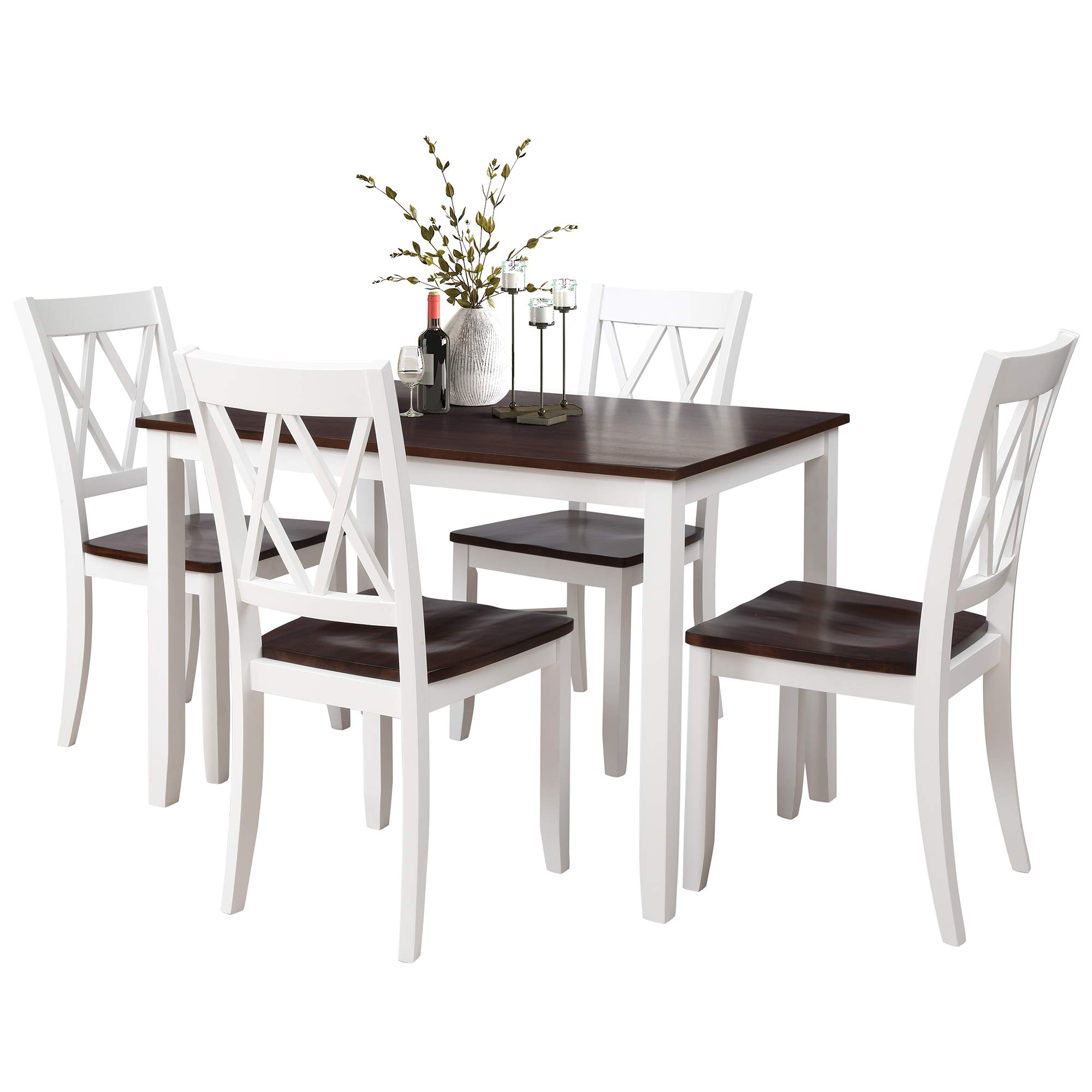 P PURLOVE 5-Piece Wooden Dining Table Set with 4 Chairs - Modern Kitchen Table & Chairs for 4 Persons, Perfect for Small Spaces, Breakfast Nook, and Family Meals