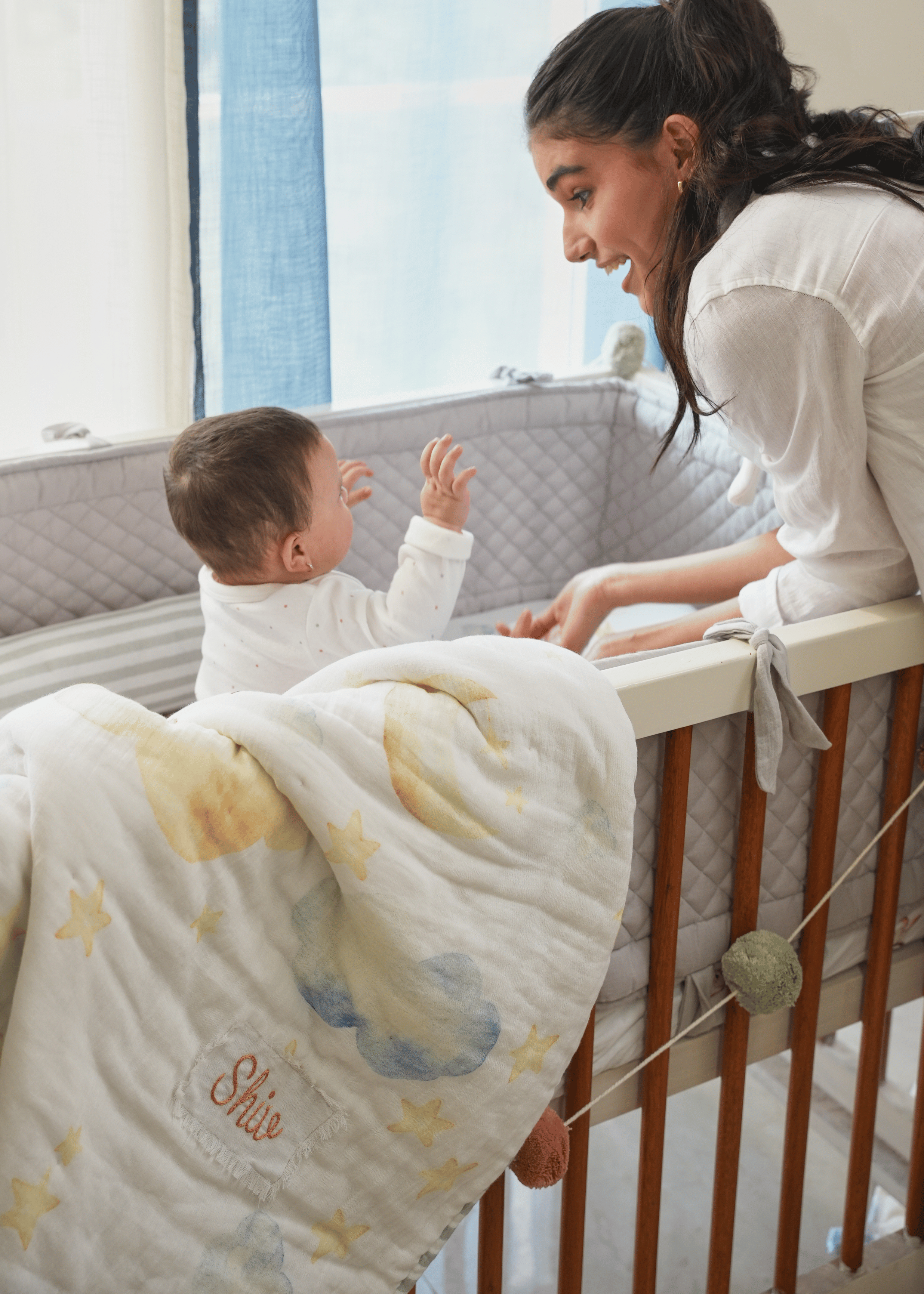 Up in the Clouds Complete Cot Bedding Set with Soft Bumper - Premium Nursery Crib Bedding for Baby Boys & Girls - Perfect for Newborns, Infants & Toddlers