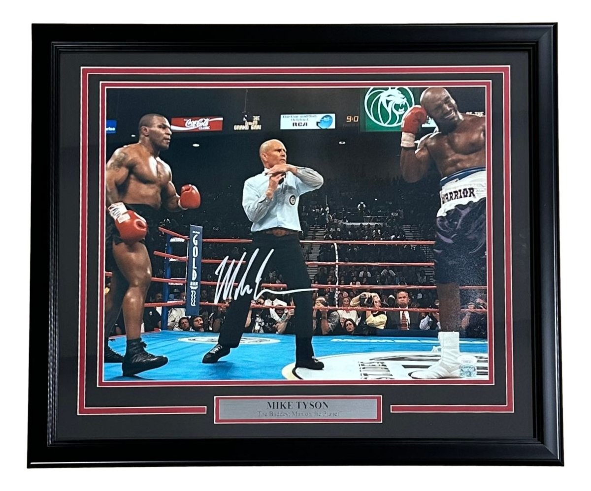 Mike Tyson Signed Framed 16x20 Photo - Evander Holyfield Ear Bite Fight - JSA Certified Autograph - Boxing Memorabilia for Man Cave & Sports Collectors
