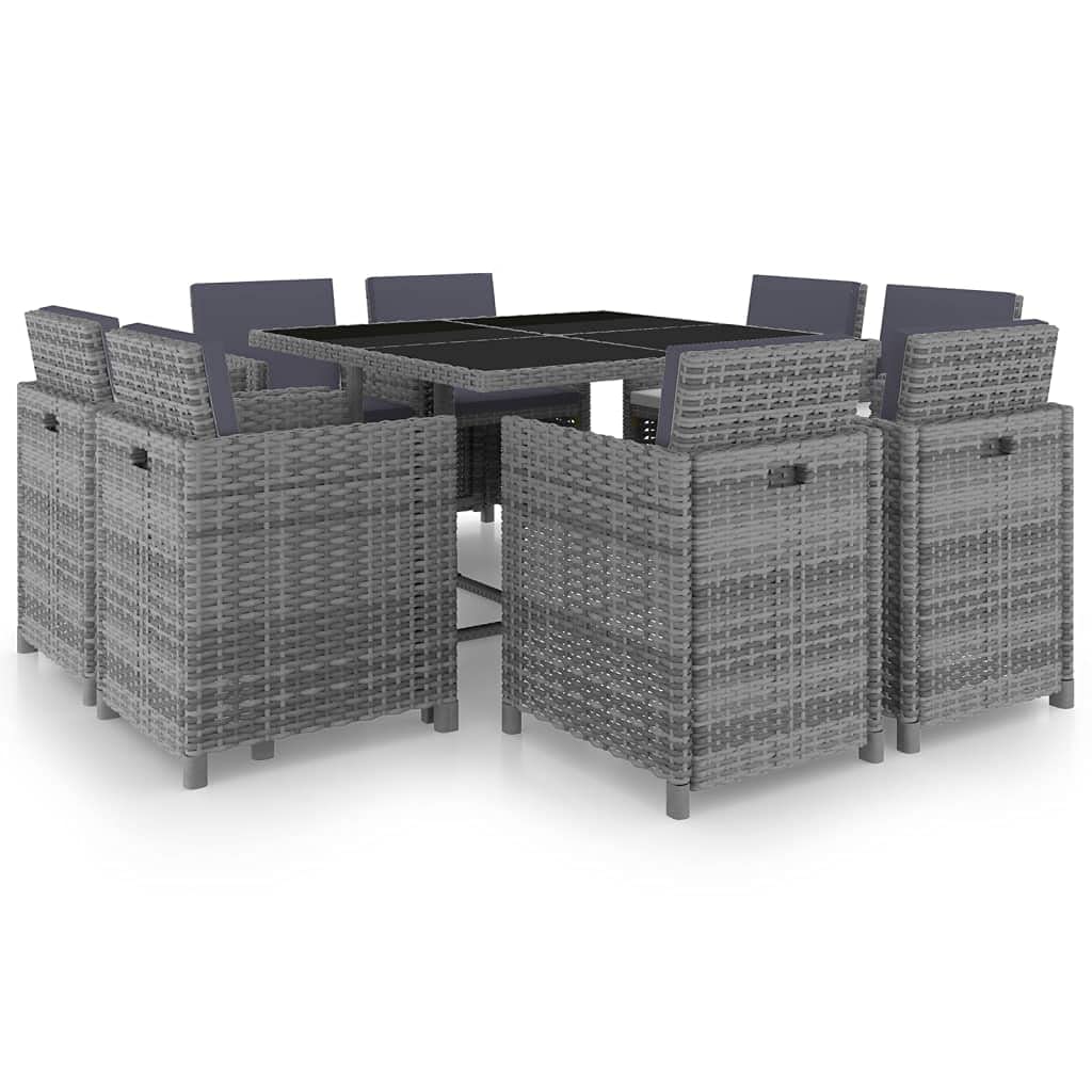 9-Piece Patio Dining Set with Cushions - Poly Rattan Outdoor Furniture Set with Anthracite Cushions, Steel Frame & Glass Table - Indoor/Outdoor Use for Garden, Backyard, Poolside & Balcony