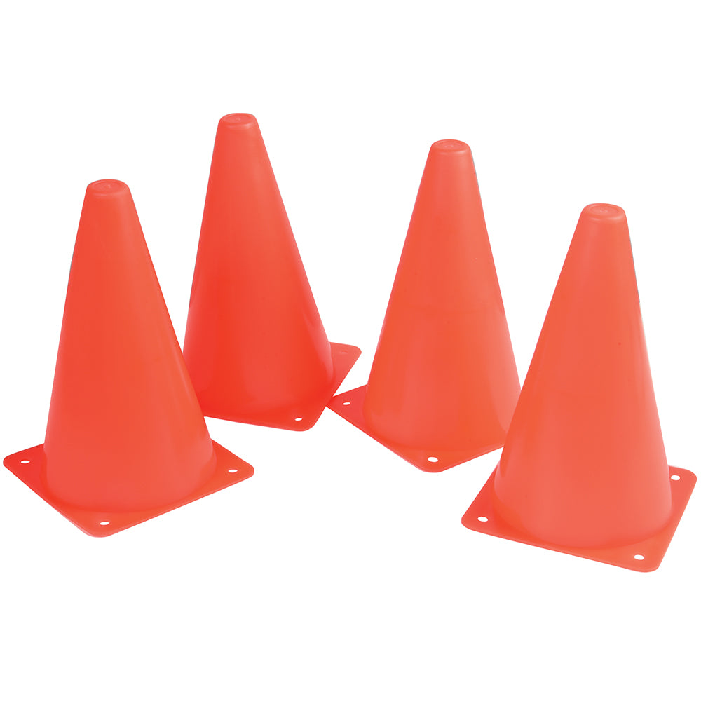 Durable 9-Inch Plastic Traffic Cones for Kids - Set of 4 Bright Safety Cones for Indoor & Outdoor Play, Sports, Obstacle Courses & Road Safety Training