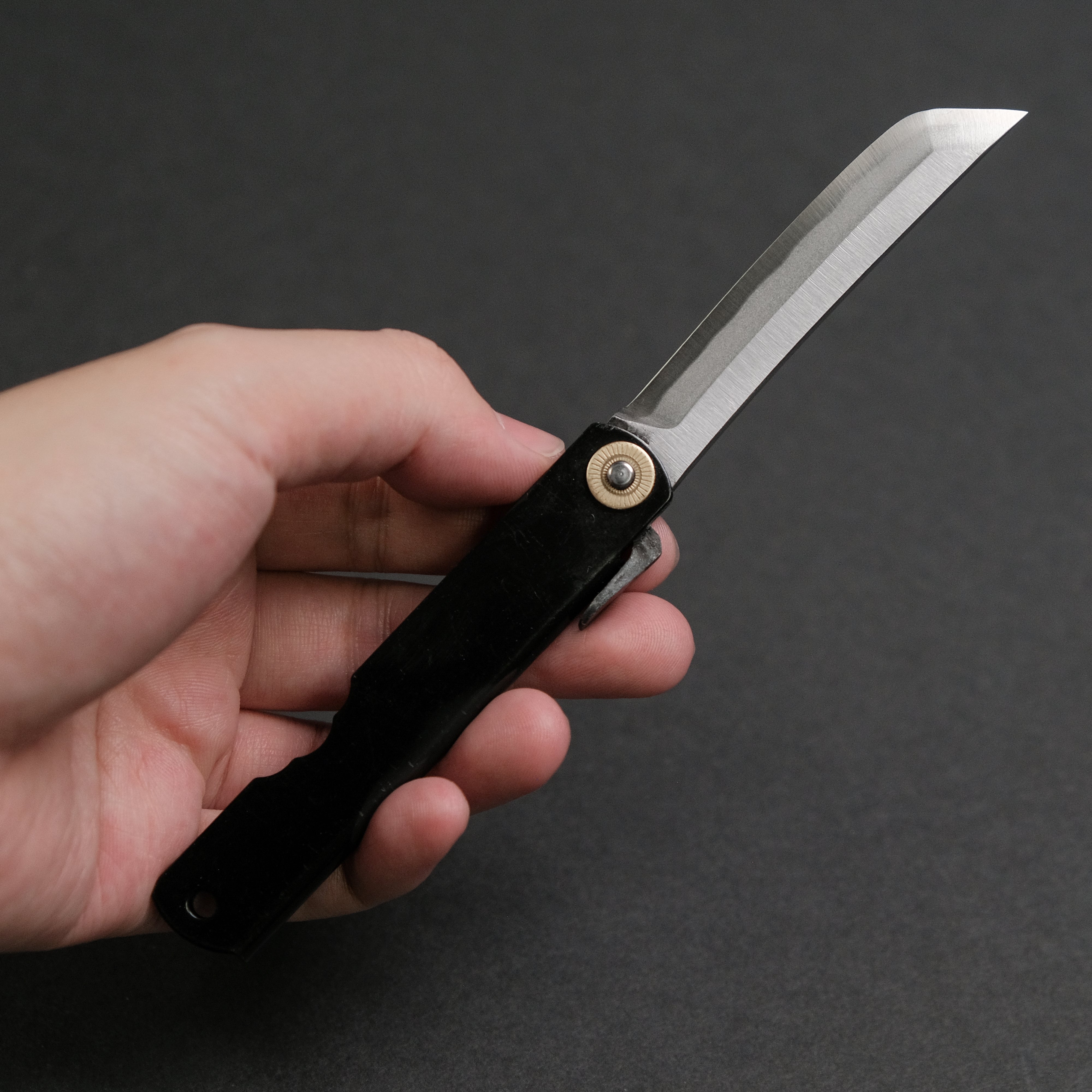 Higonokami Japanese Folding Knife - White Steel Sakimaru Blade, Large Brass Handle (Black) - Perfect for Camping, Hiking & Everyday Carry (EDC)