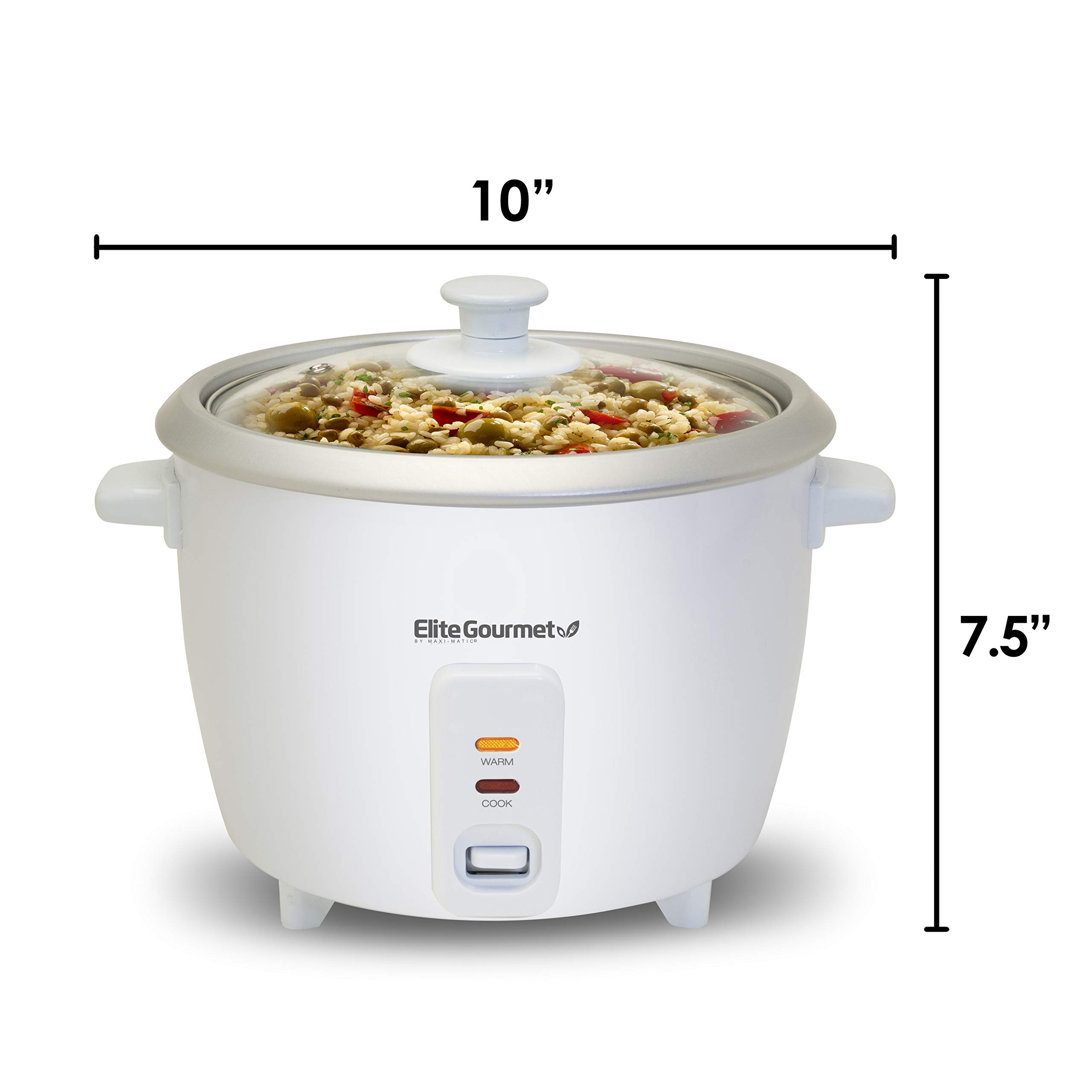 Elite Gourmet ERC-003 6-Cup Electric Rice Cooker with Automatic Keep Warm - Perfect for Cooking Rice, Soups, Stews, Grains & Hot Cereals - Ideal for Small Families, Dorms & Office Kitchens (White)