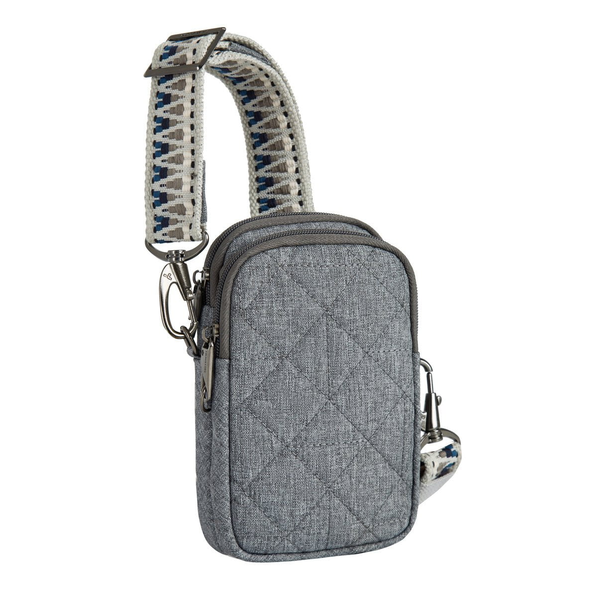 Travelon Anti-Theft Boho Crossbody Bag with 2 Compartments - Geo Gray Heather - Secure & Stylish Phone Purse for Travel, Commuting & Daily Use
