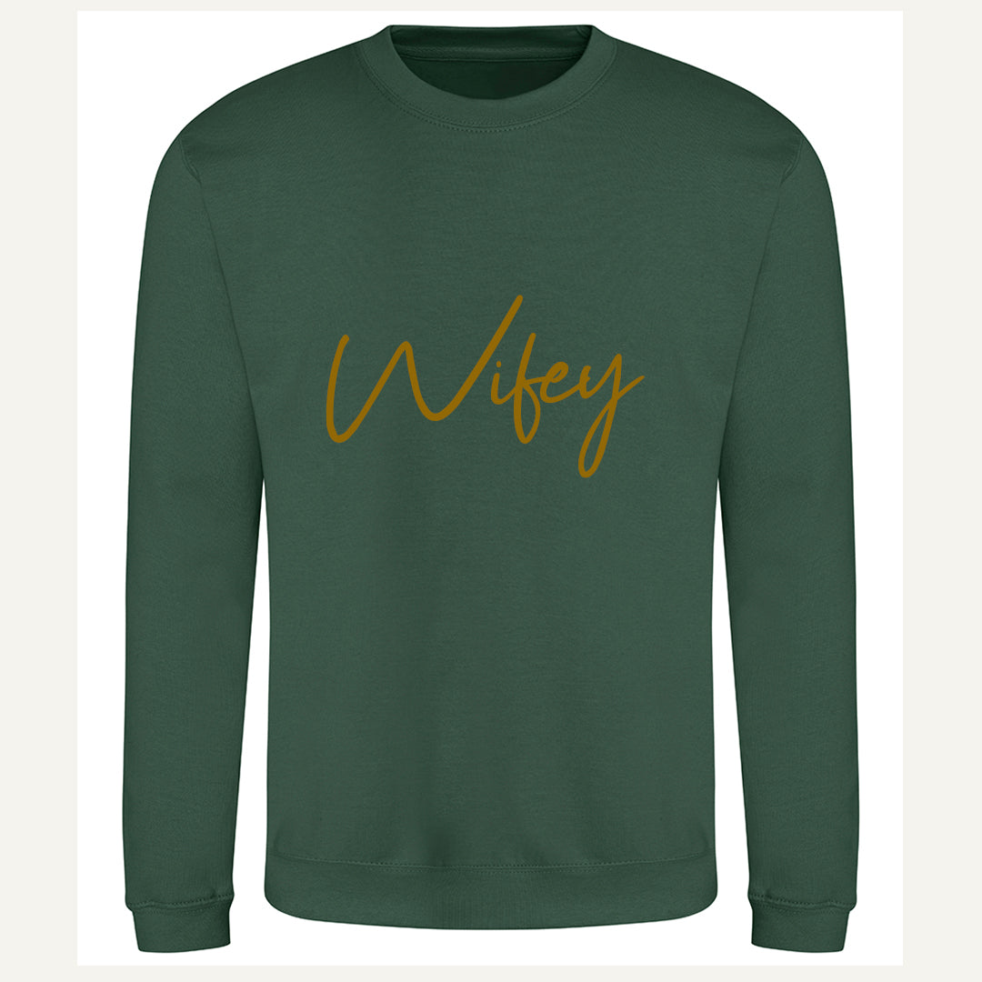 Hubby & Wifey Matching Couple Sweatshirts - Bottle Green | Cute Couple Outfits for Date Night, Anniversary Gifts