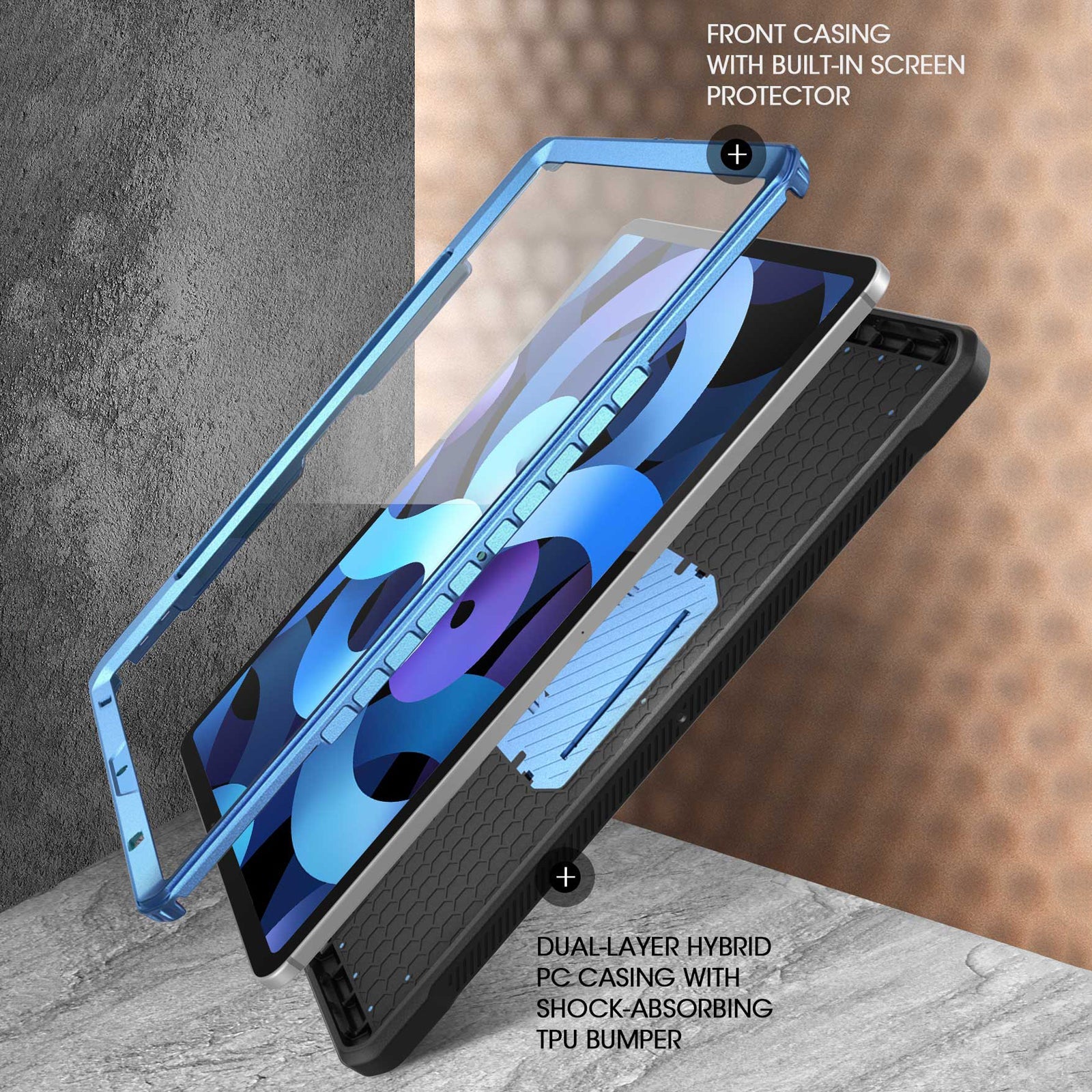 iPad Air 4 / 5 Unicorn Beetle PRO Rugged Kickstand Case - Shockproof Protective Cover with Built-in Stand, Metallic Blue (Open Box) - Perfect for Outdoor Activities, Travel & Work